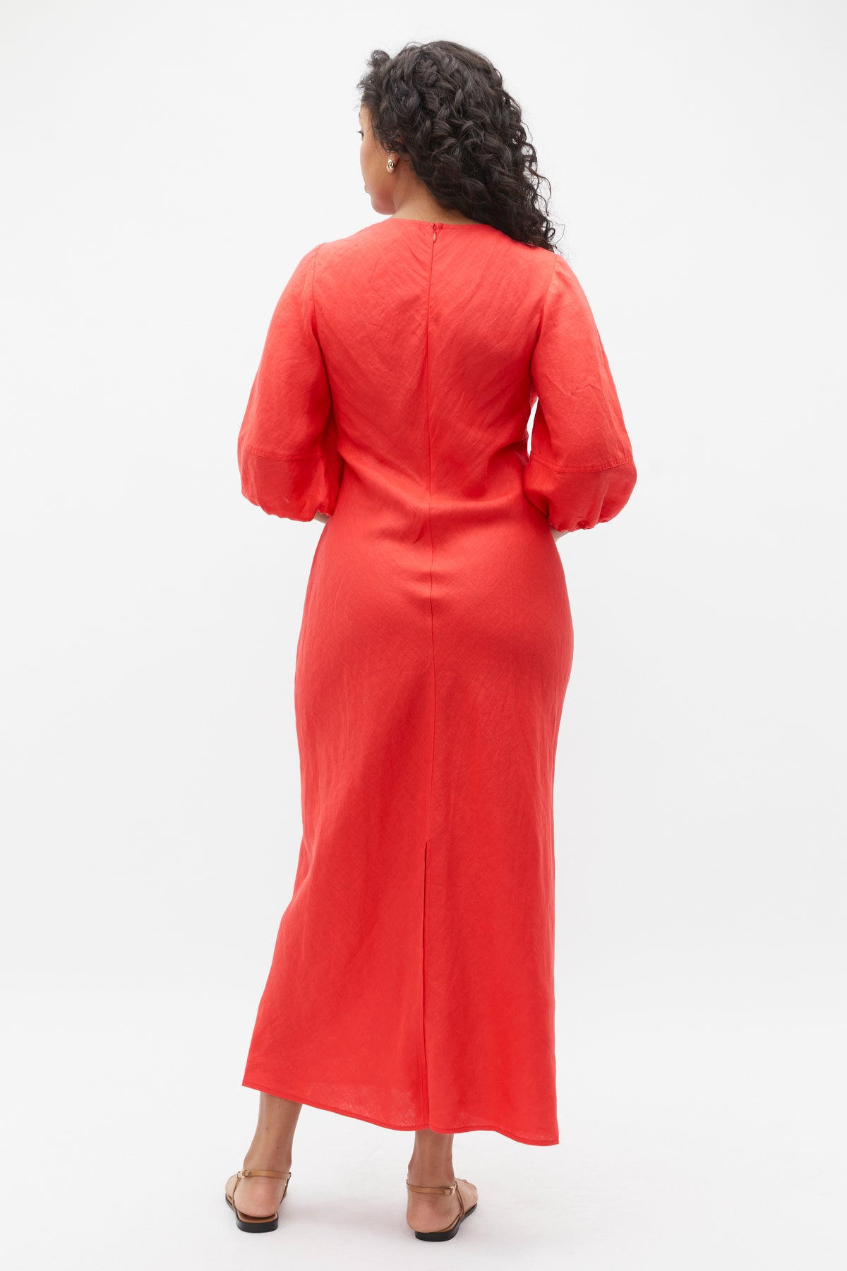 Linen Balloon Sleeve Slip Maxi Dress