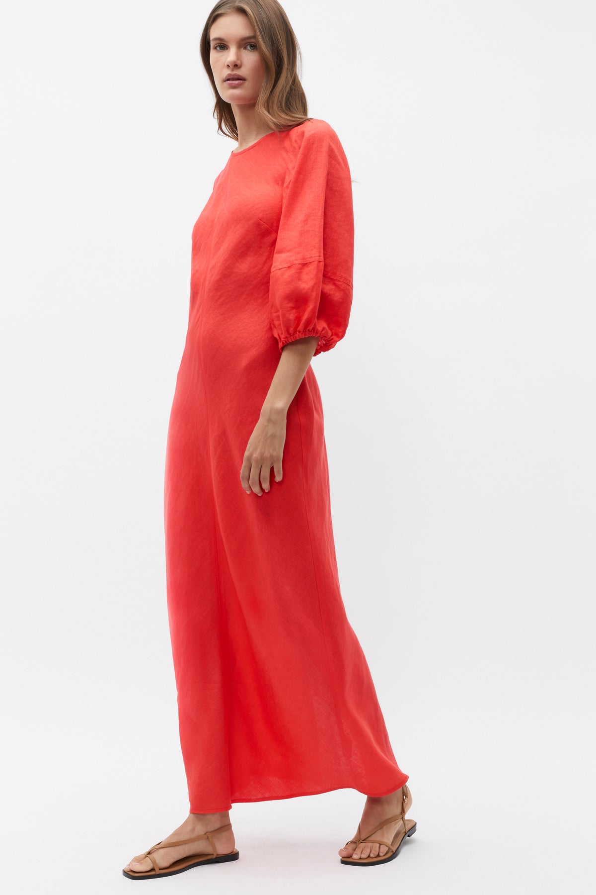 Linen Balloon Sleeve Slip Maxi Dress