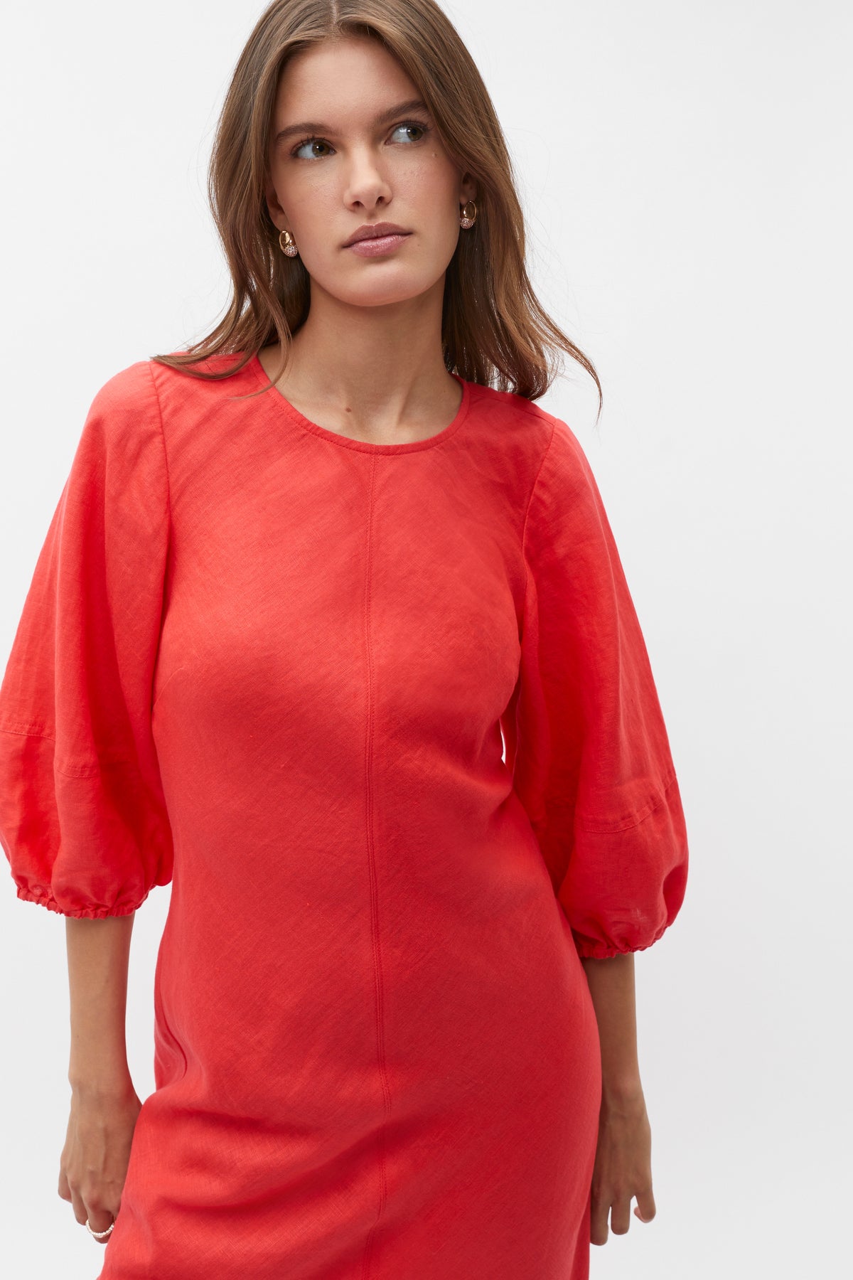 Linen Balloon Sleeve Slip Maxi Dress