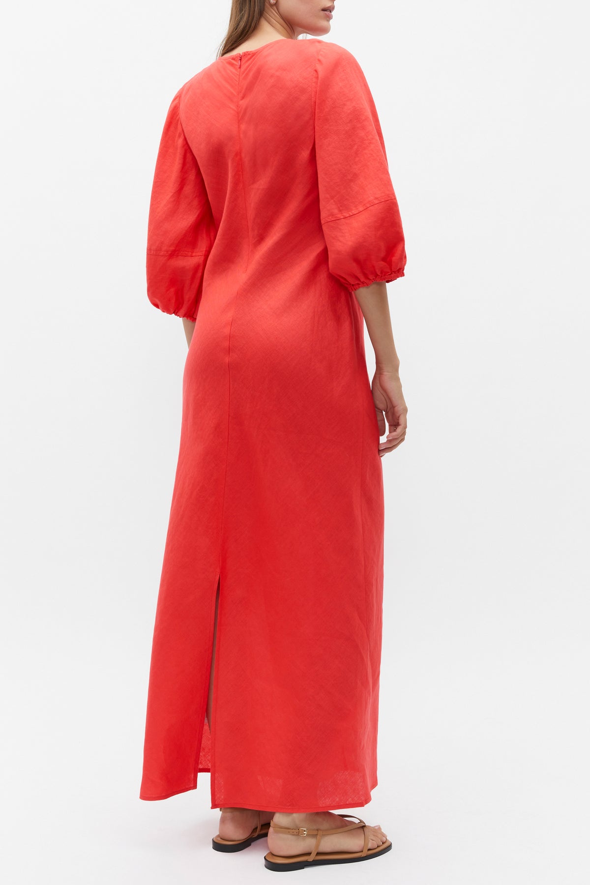 Linen Balloon Sleeve Slip Maxi Dress