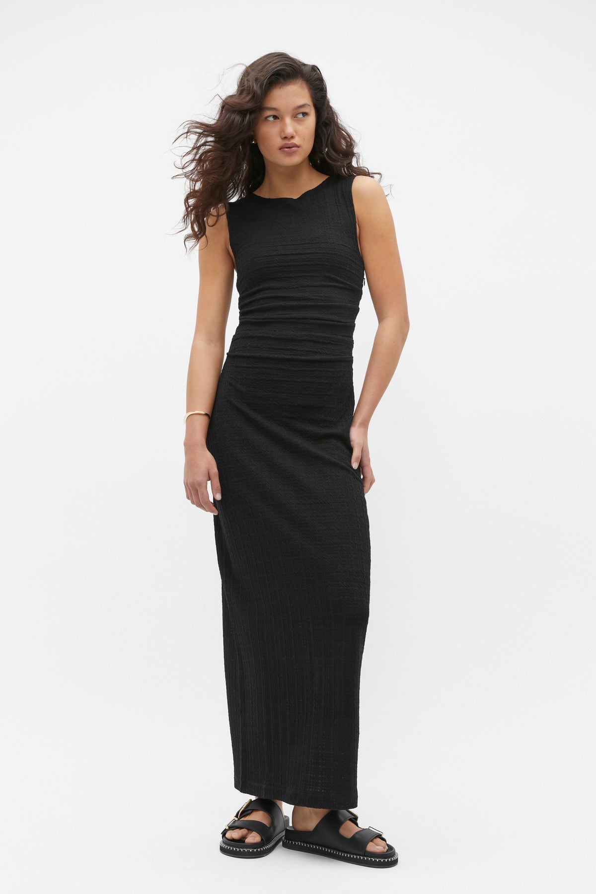 Textured Gathered Maxi Dress