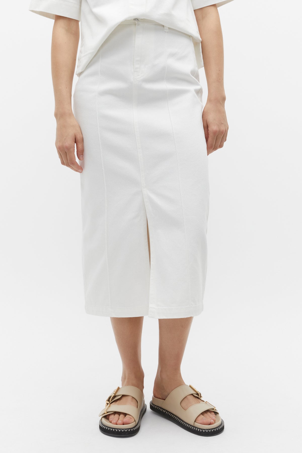 Denim Midi Pintuck Skirt