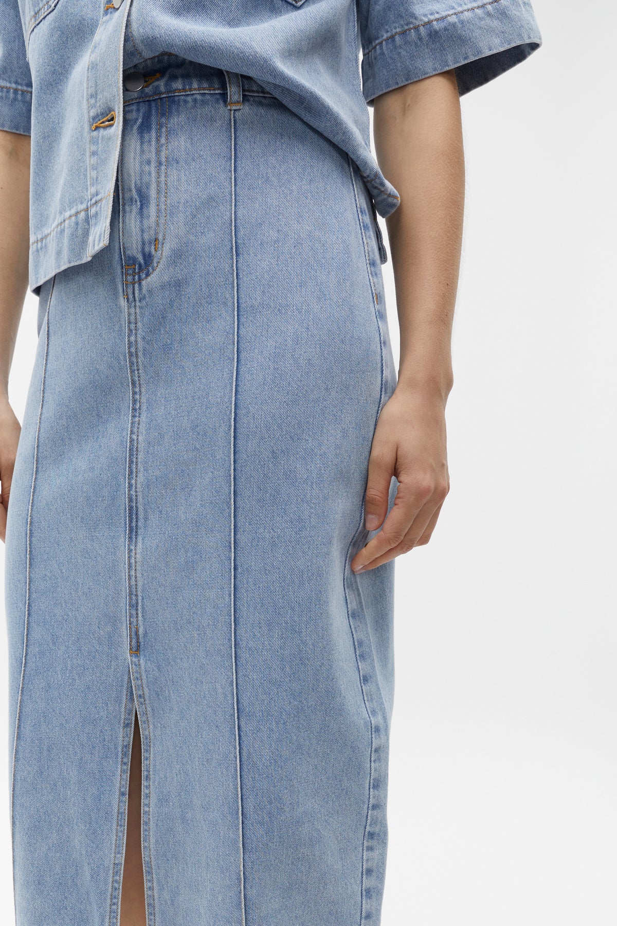 Denim Midi Pintuck Skirt