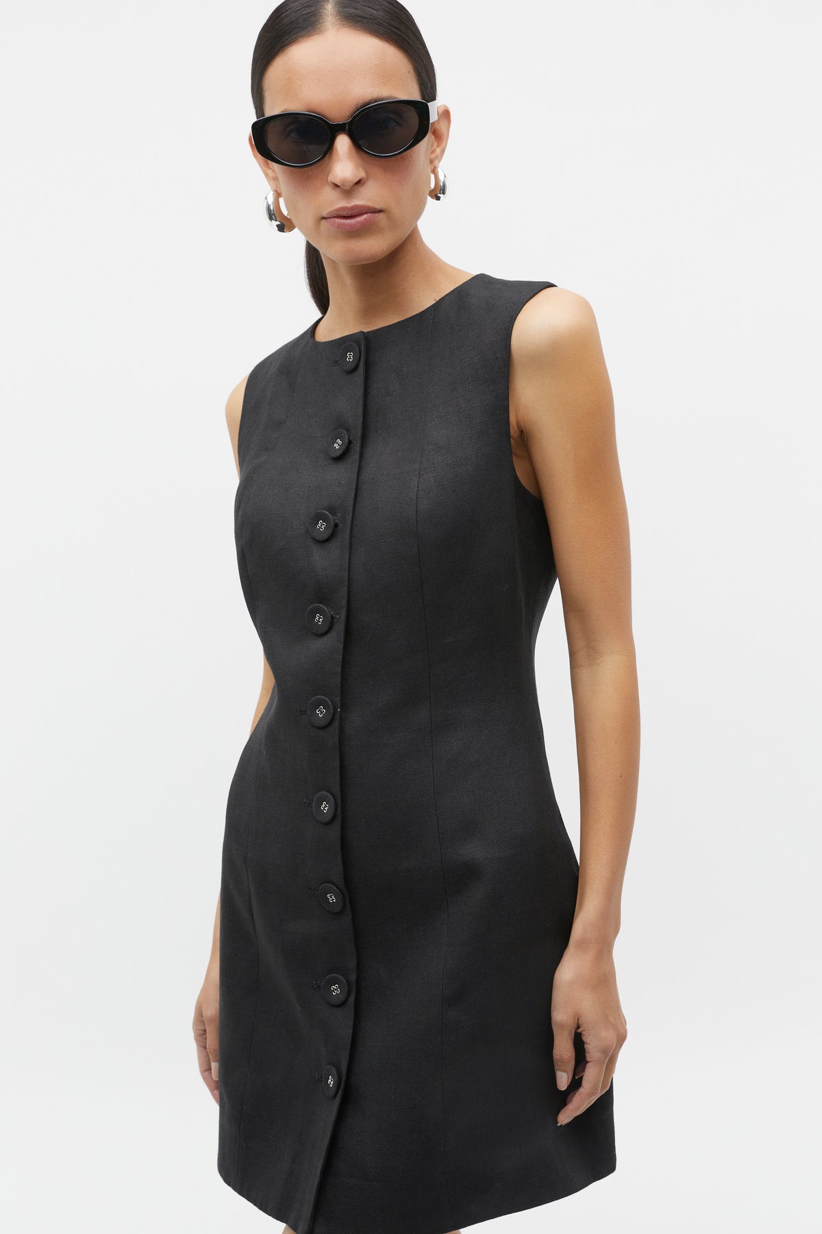 Linen Button Through Mini Dress