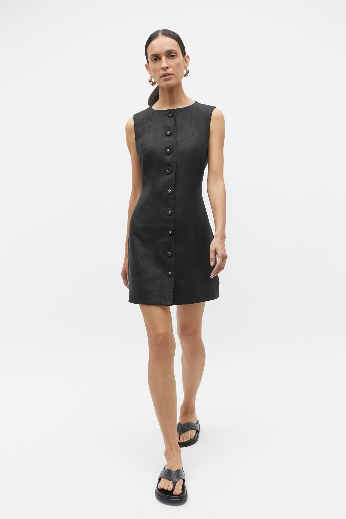 Linen Button Through Mini Dress