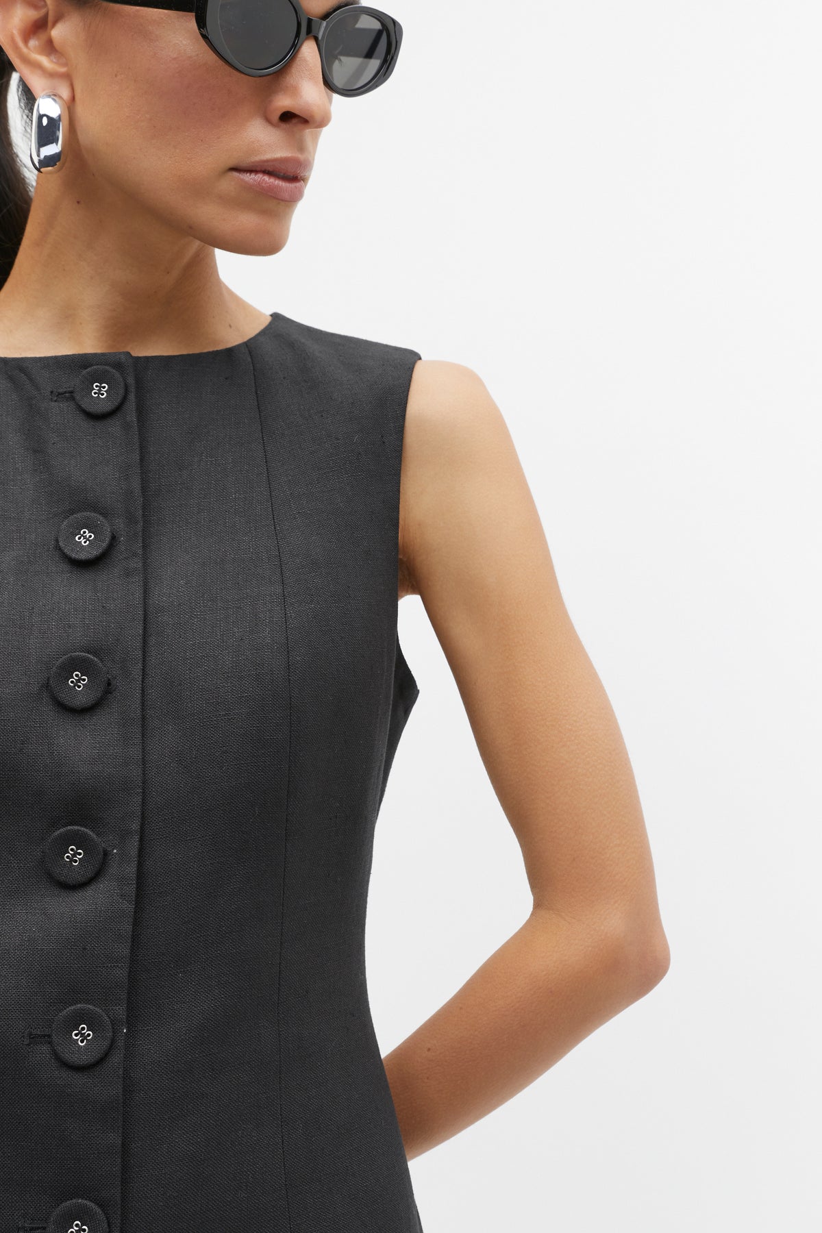 Linen Button Through Mini Dress