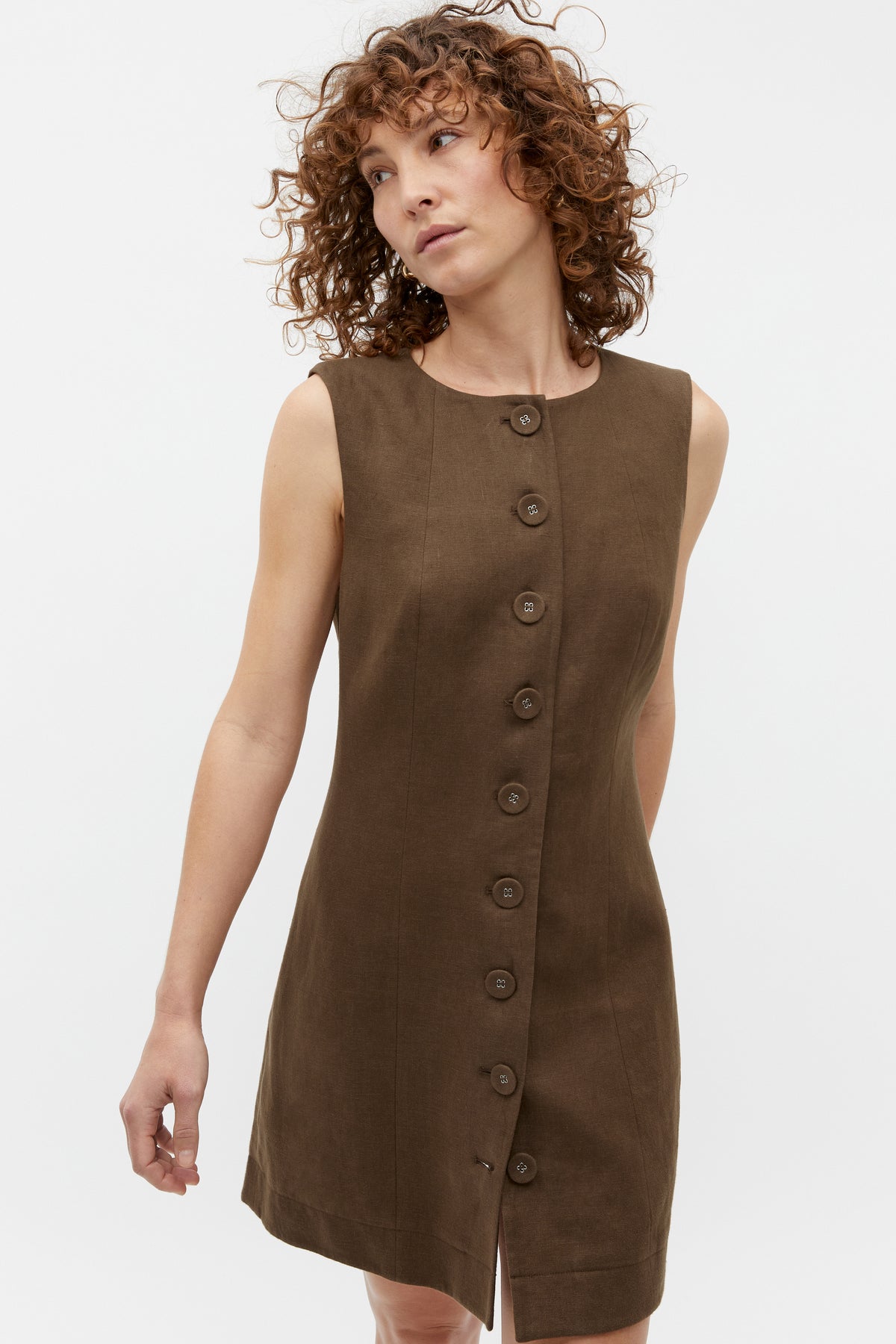 Linen Button Through Mini Dress