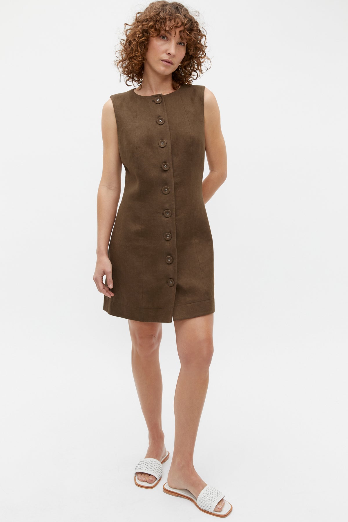 Linen Button Through Mini Dress