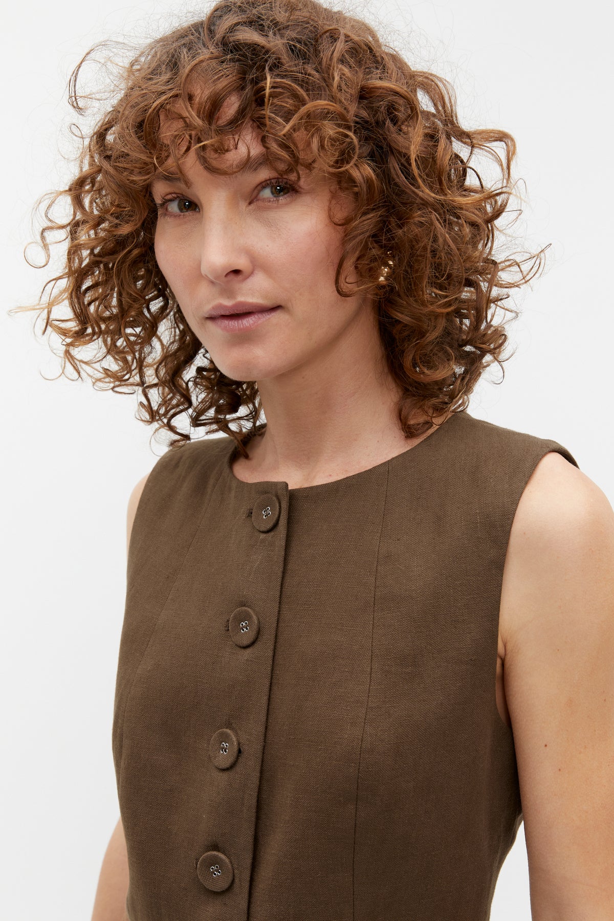 Linen Button Through Mini Dress