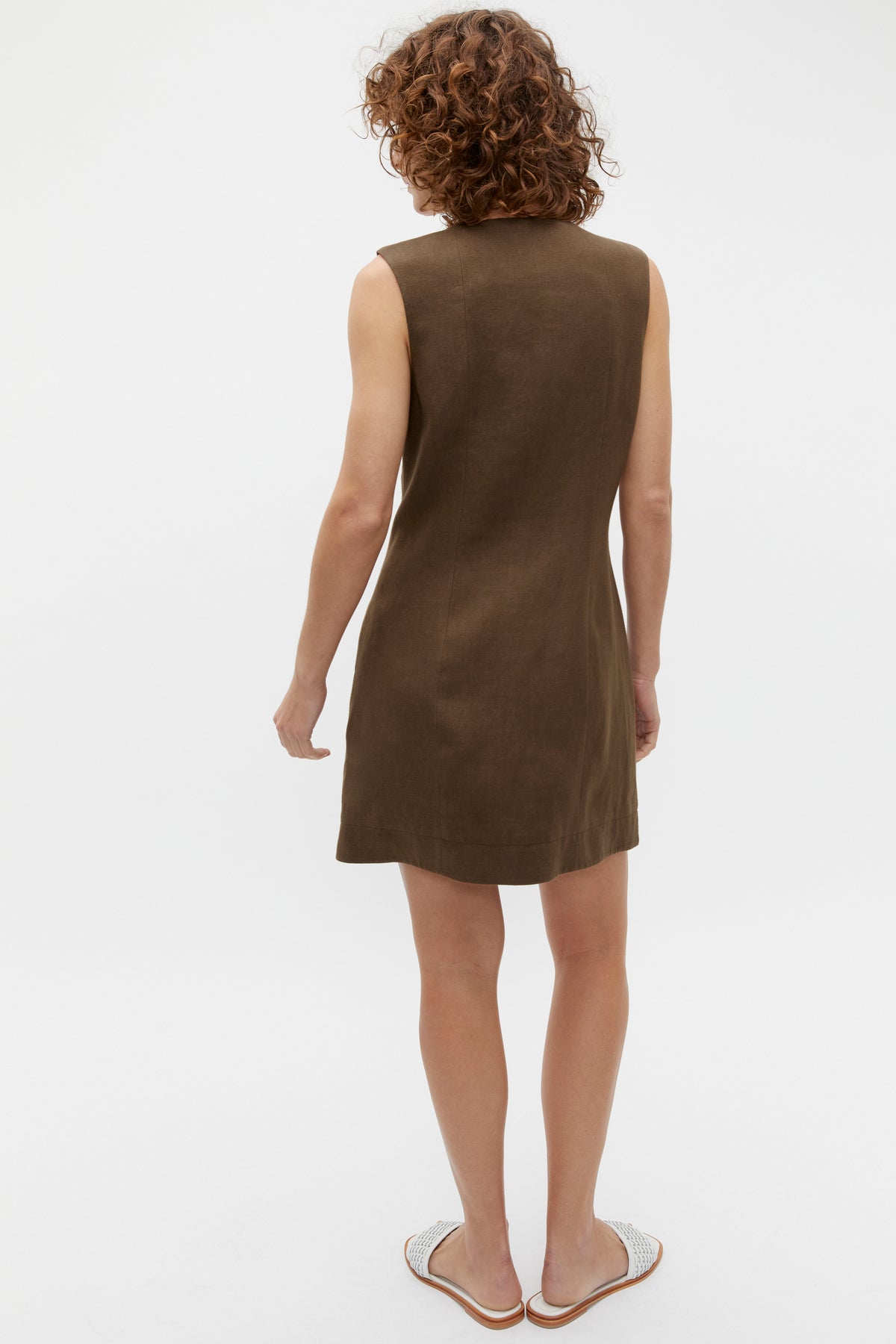 Linen Button Through Mini Dress