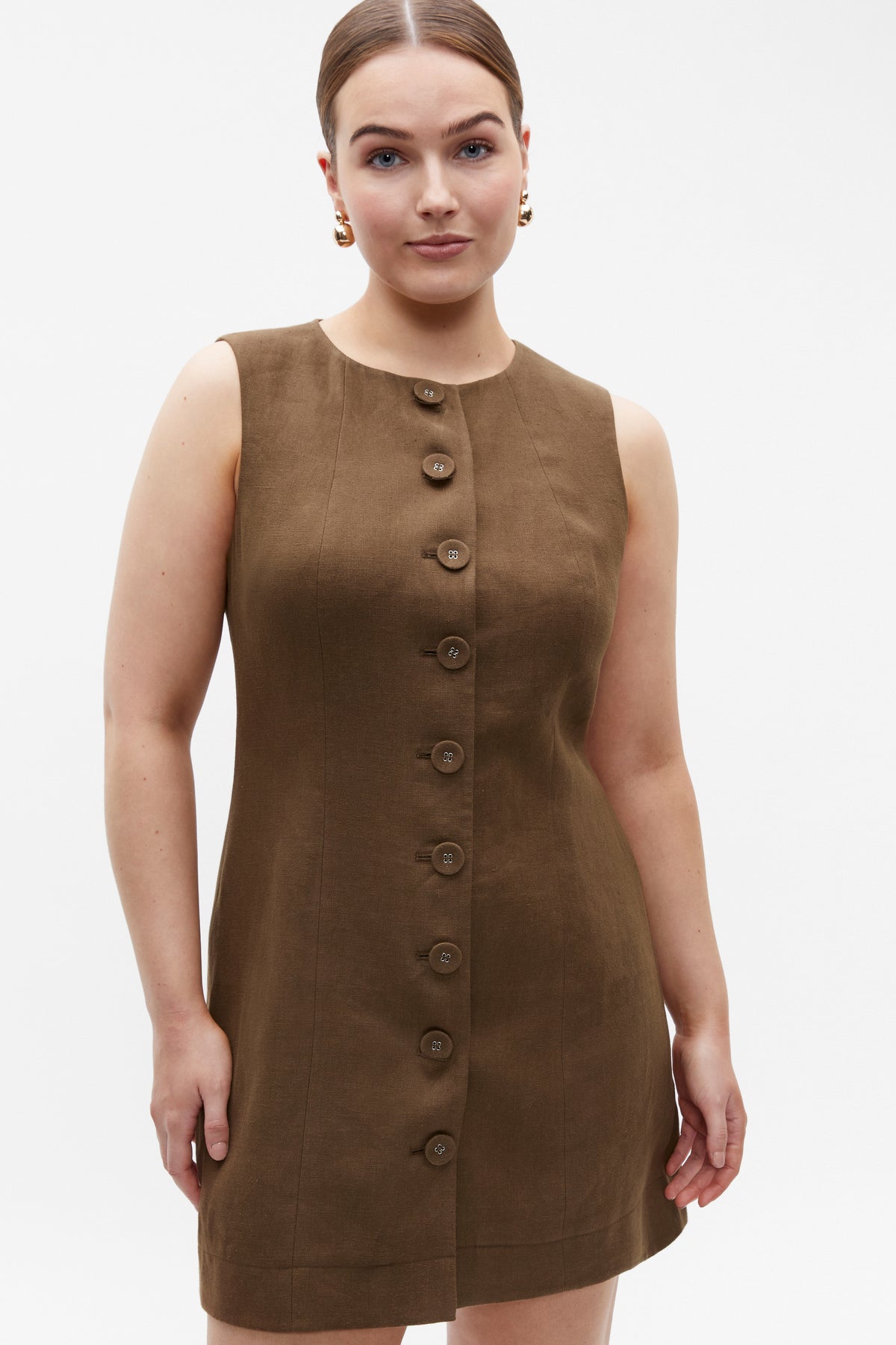 Linen Button Through Mini Dress