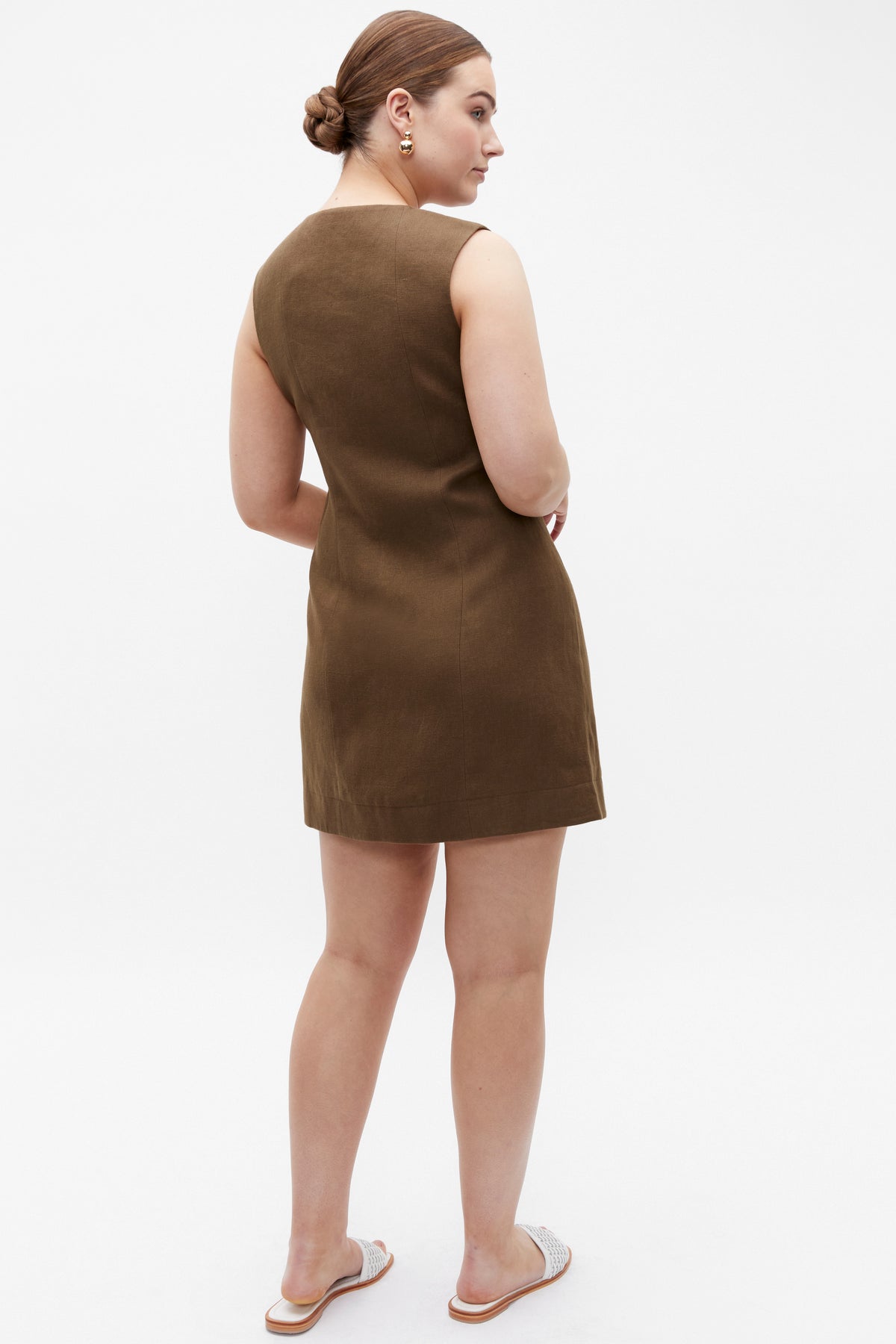 Linen Button Through Mini Dress