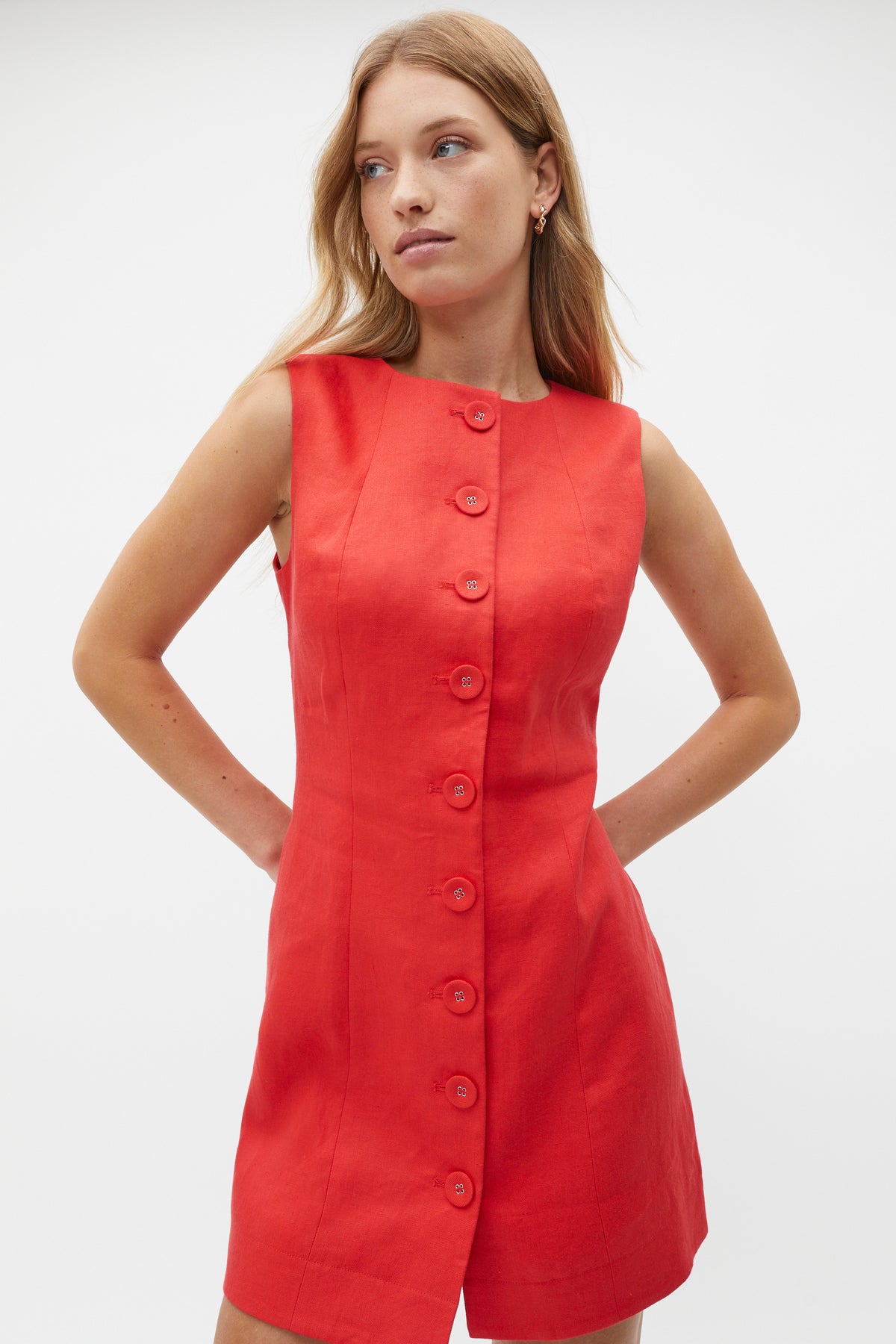 Linen Button Through Mini Dress