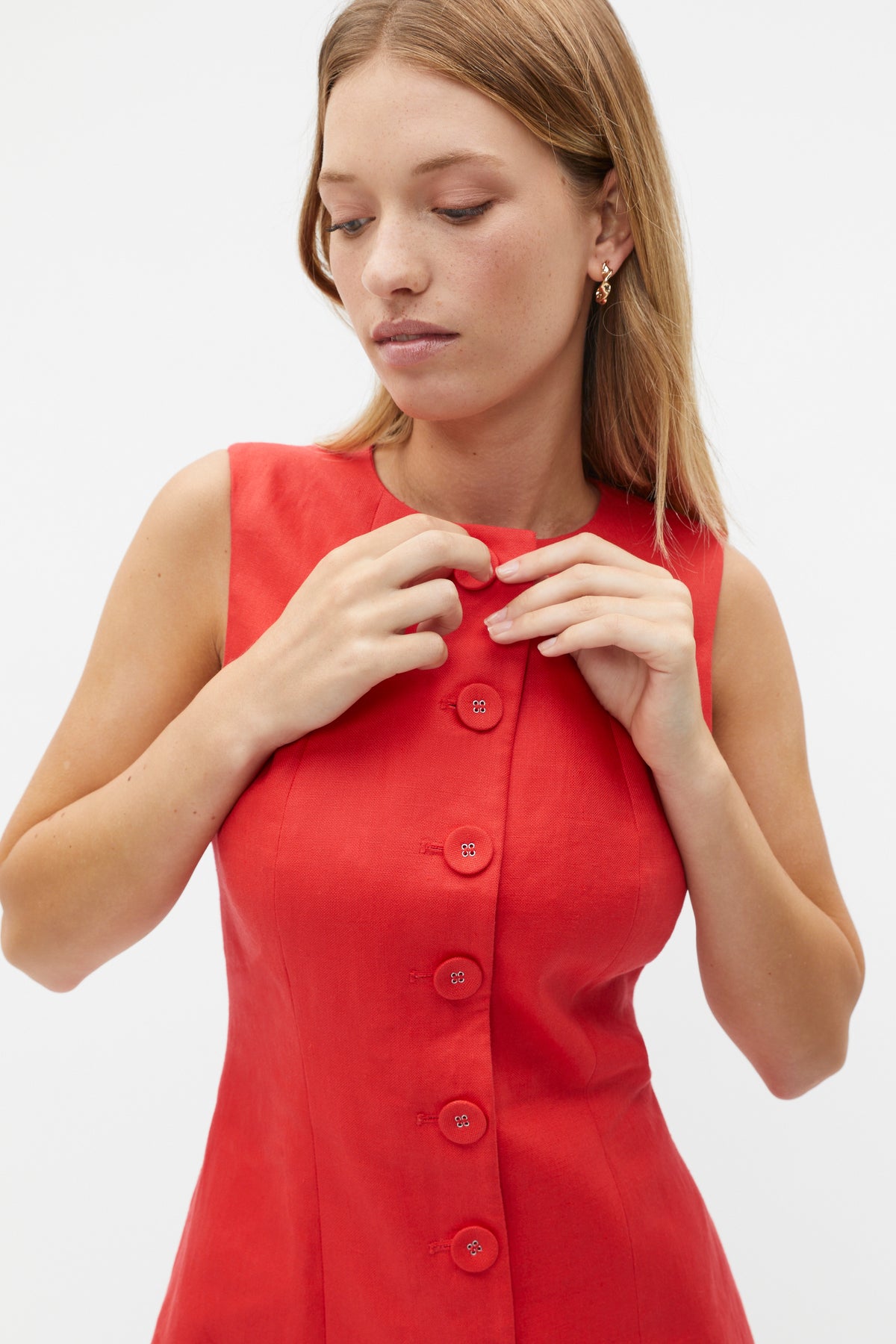 Linen Button Through Mini Dress