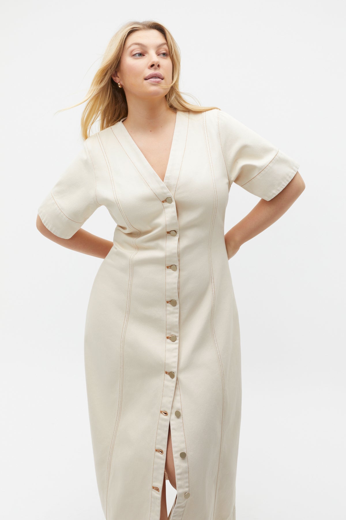 Denim Panelled Midi Dress
