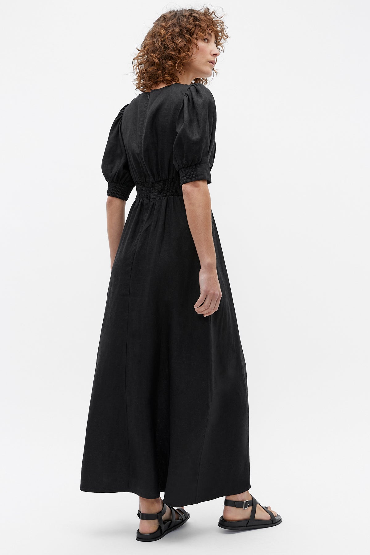 Linen Twist Front Midi Dress