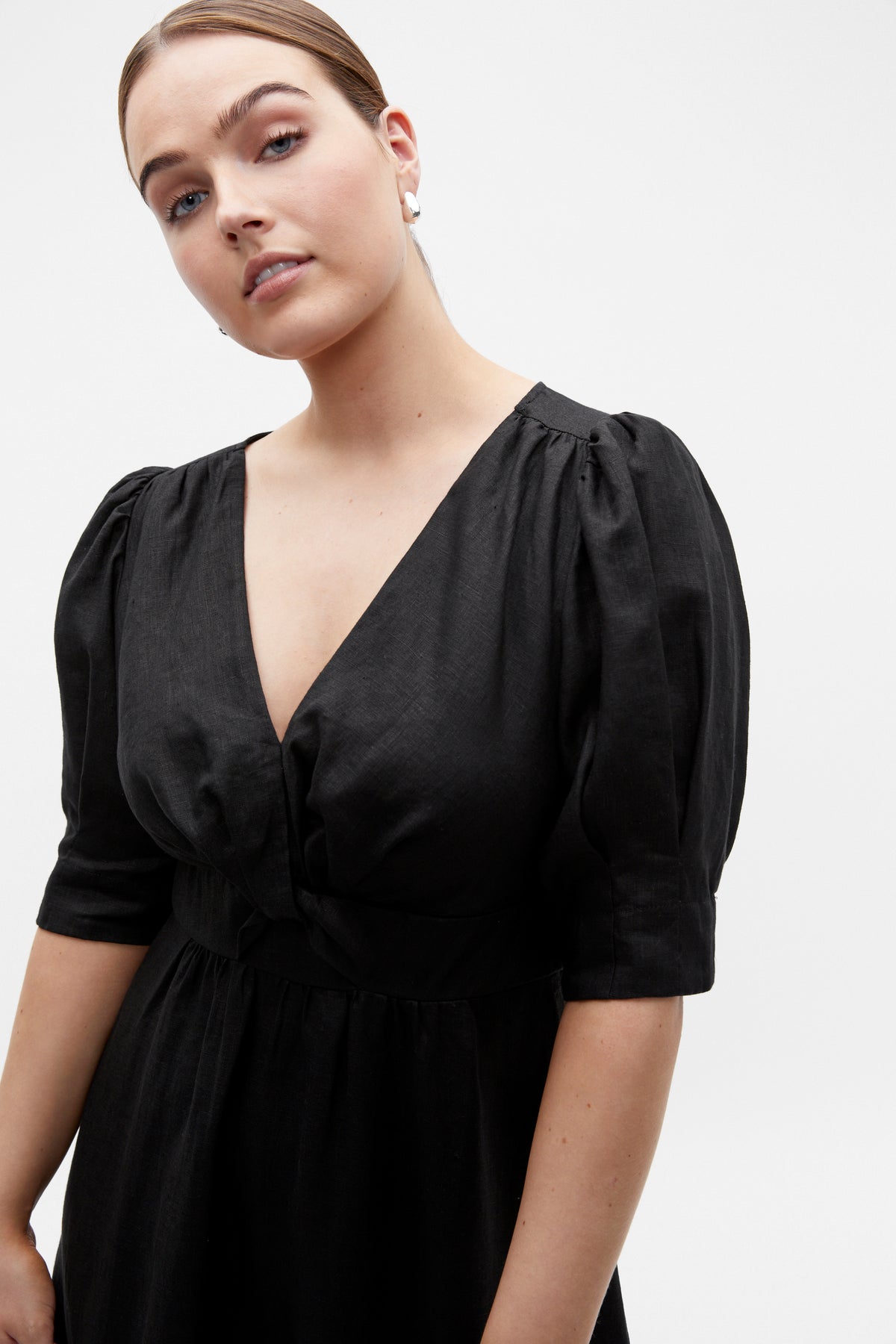 Linen Twist Front Midi Dress