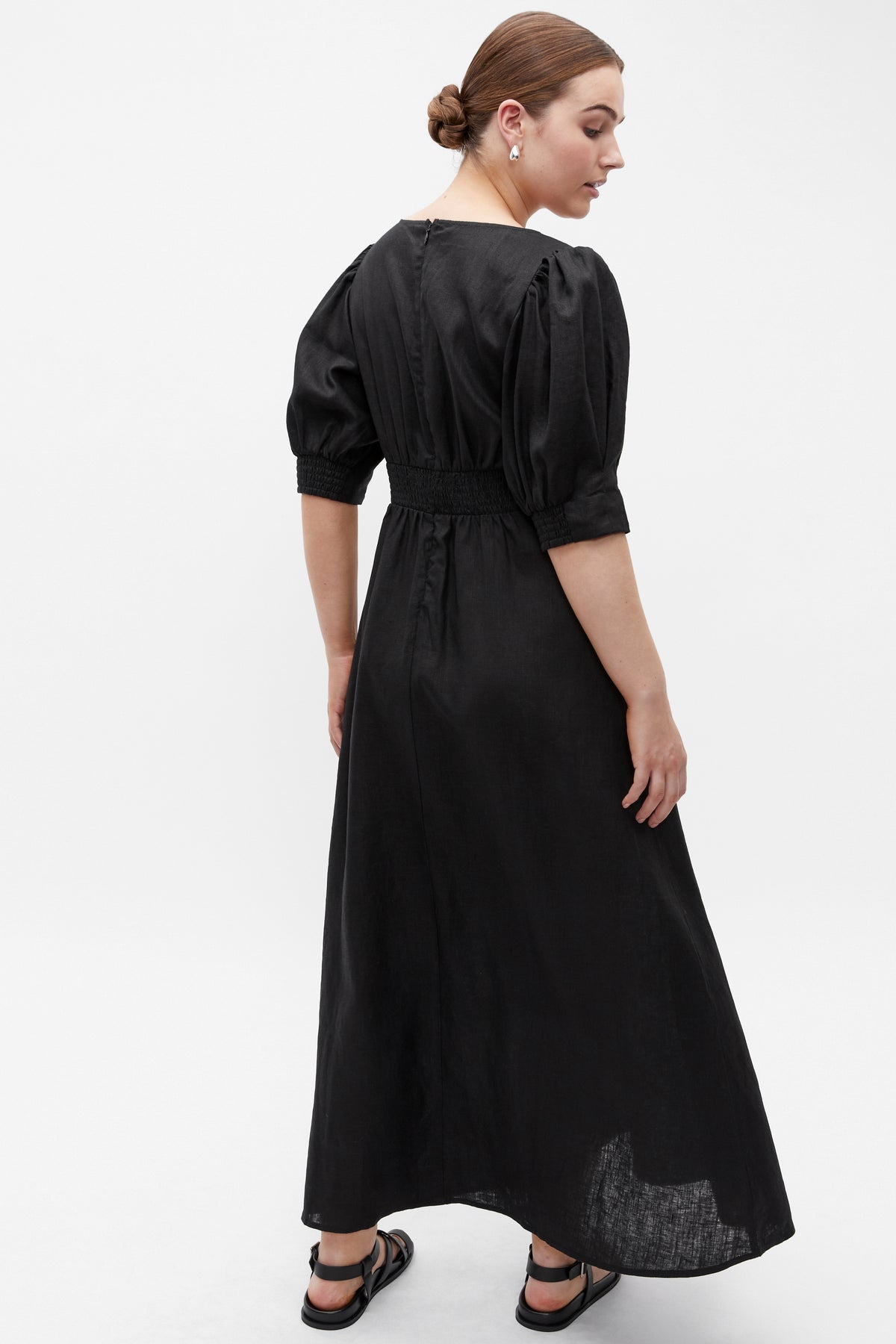 Linen Twist Front Midi Dress