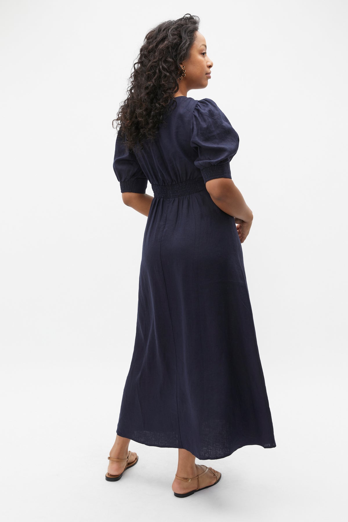 Linen Twist Front Midi Dress