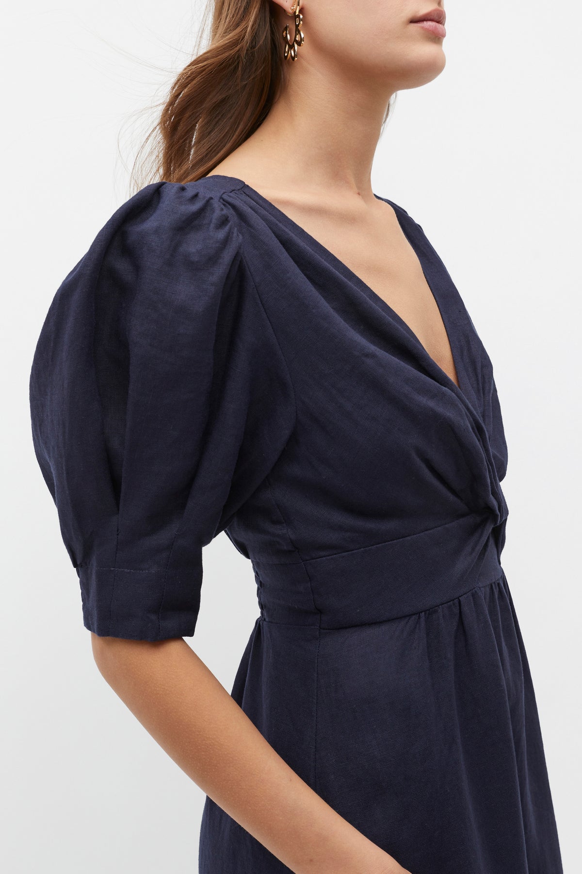 Linen Twist Front Midi Dress