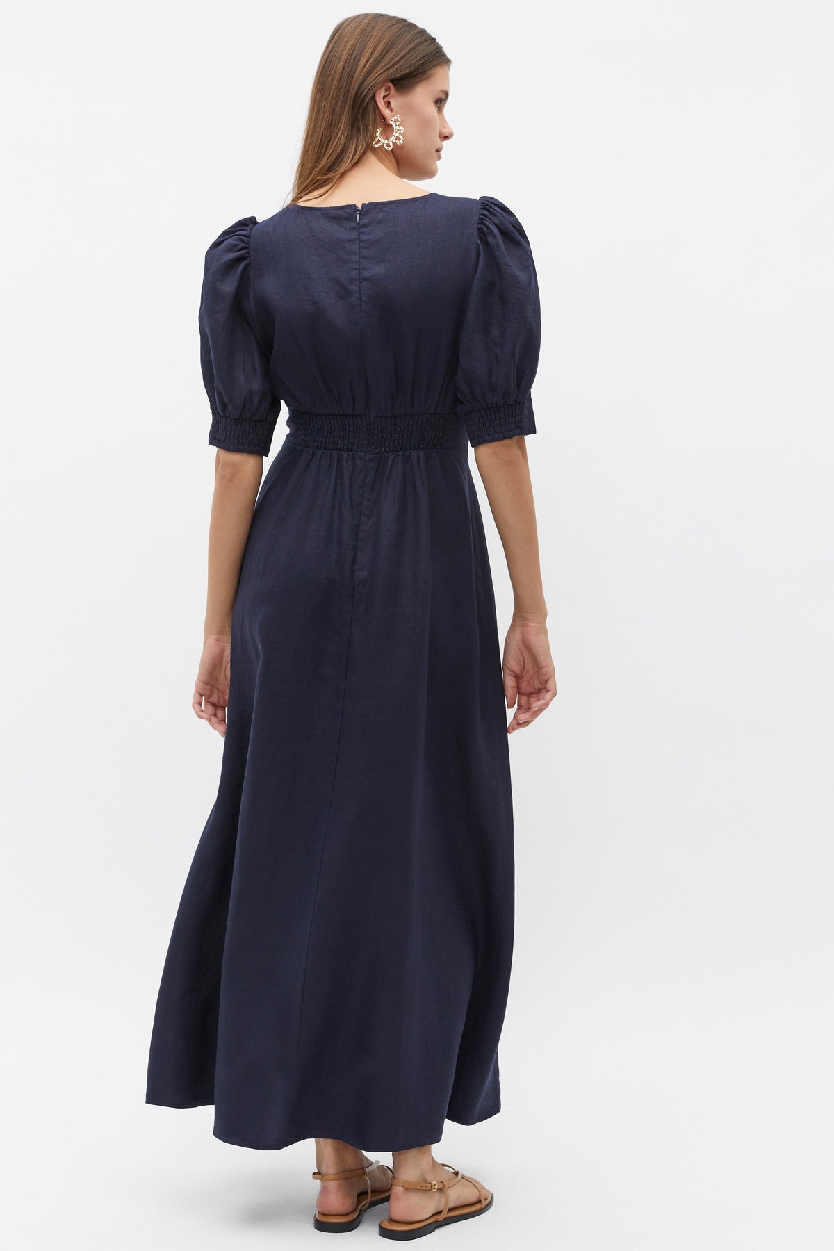 Linen Twist Front Midi Dress