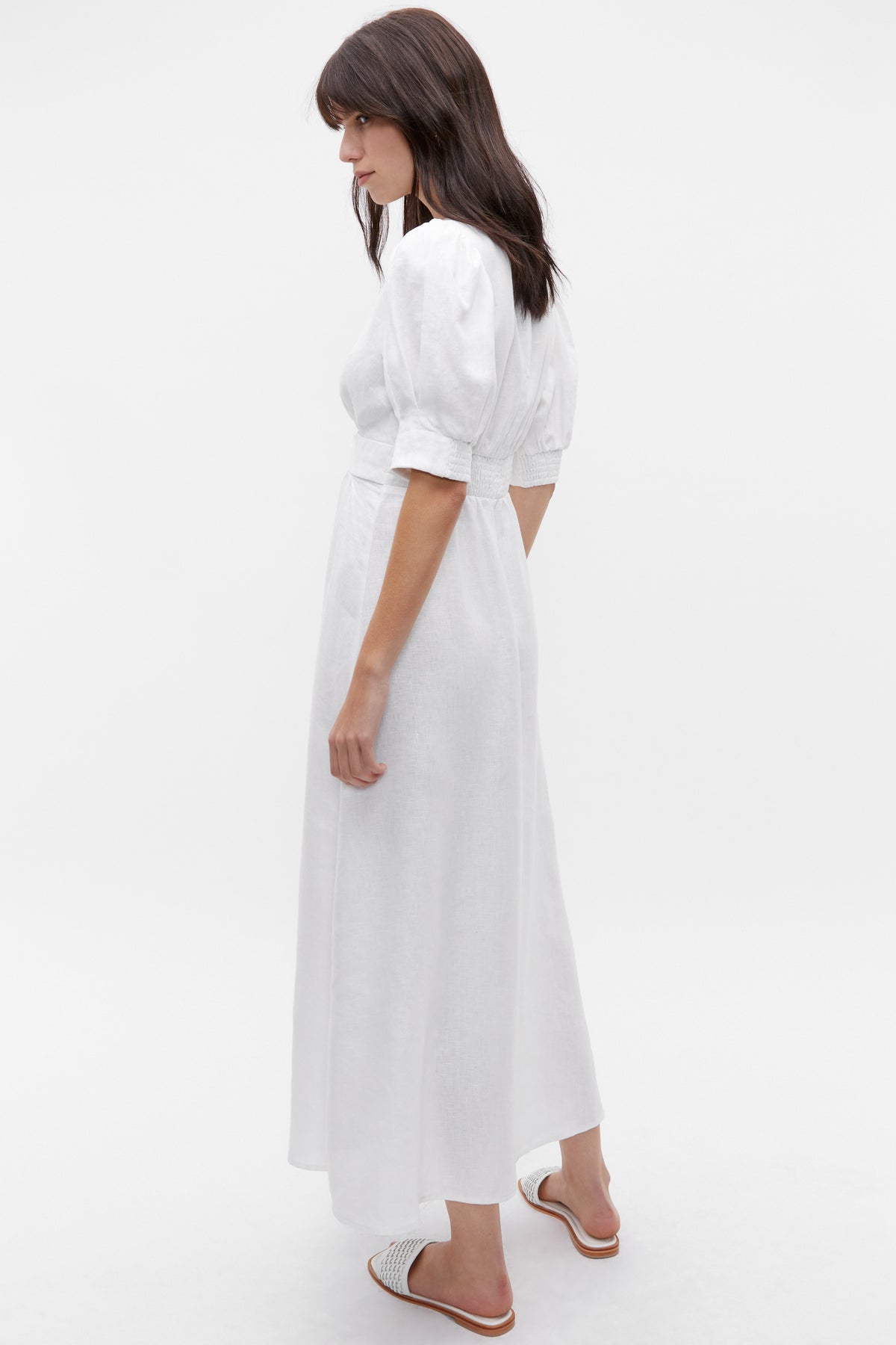 Linen Twist Front Midi Dress