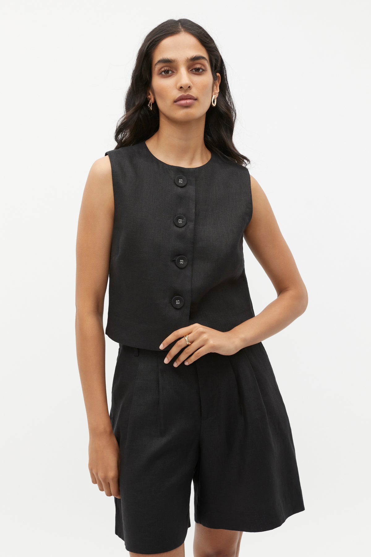 Linen Button Down Shell Top