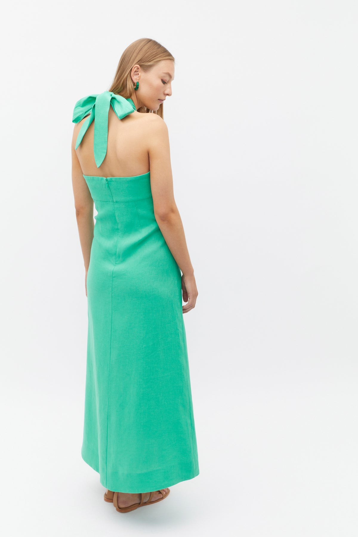 Linen Knot Halter Maxi Dress