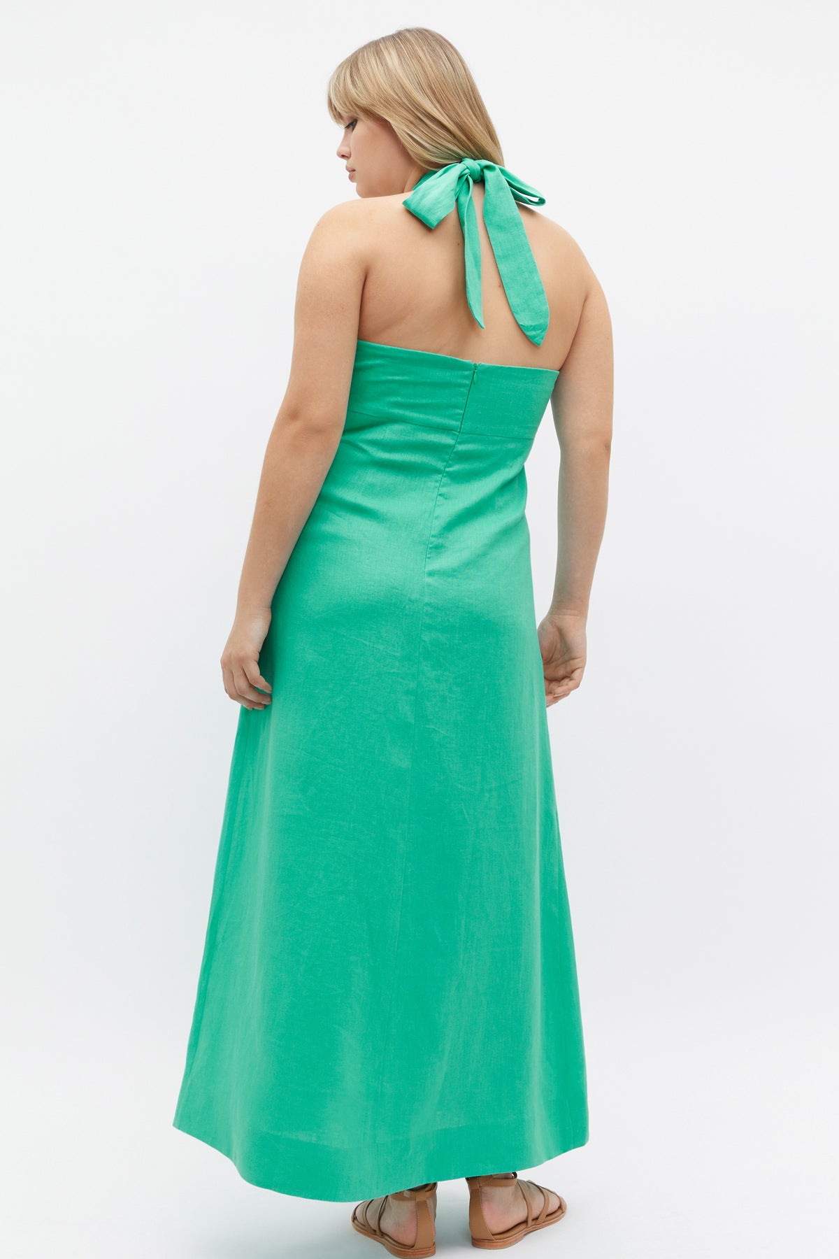 Linen Knot Halter Maxi Dress