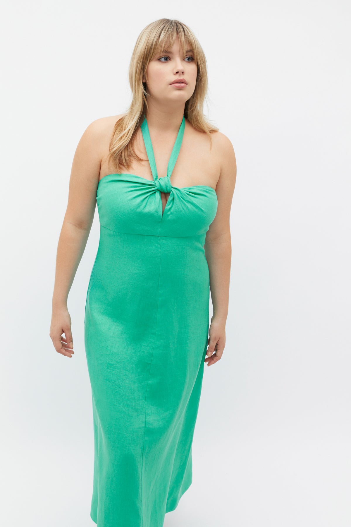 Linen Knot Halter Maxi Dress