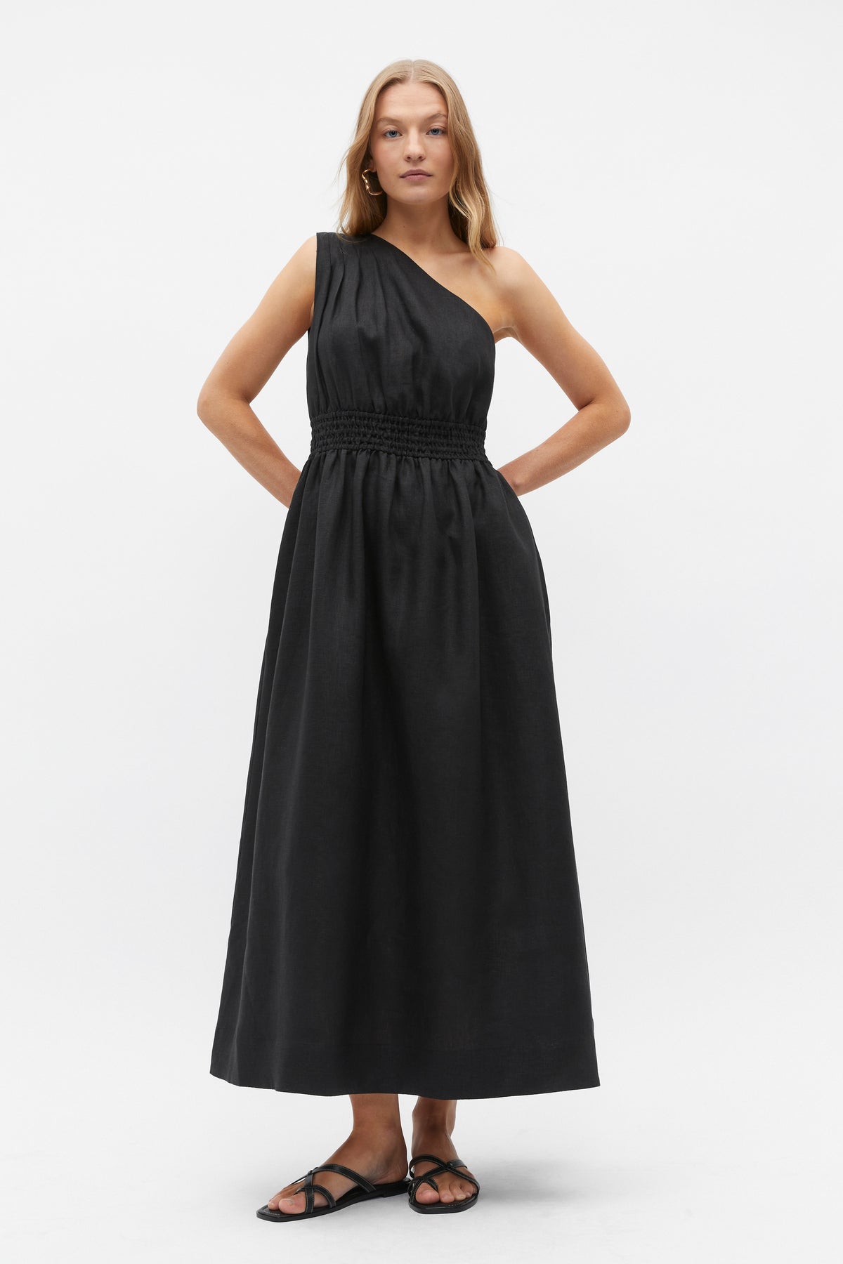 Linen One Shoulder Maxi Dress