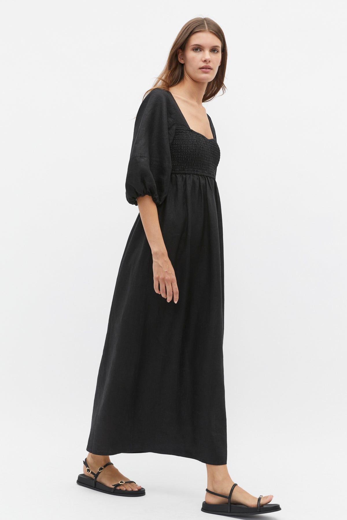 Linen Puff Sleeve Sun Dress