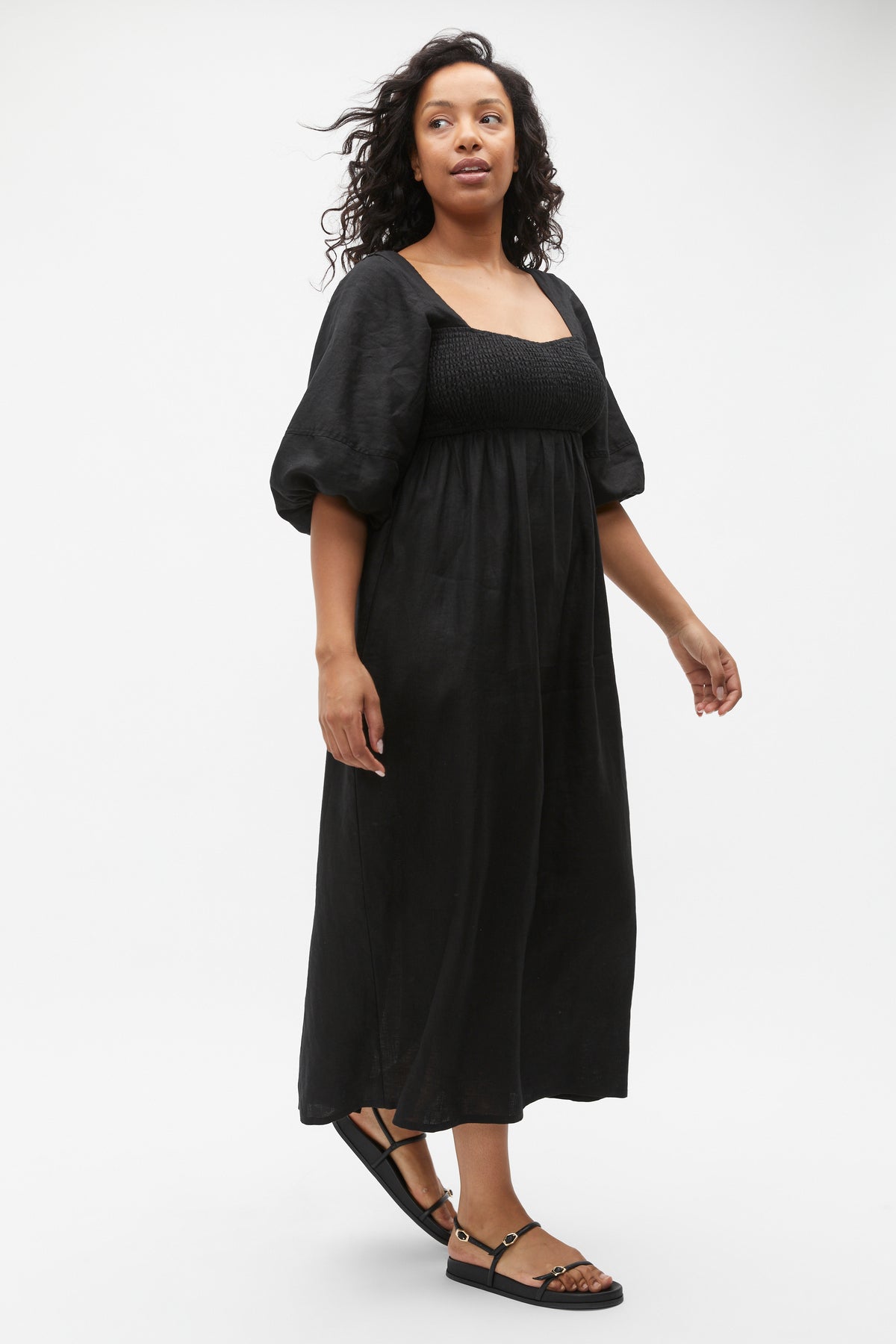 Linen Puff Sleeve Sun Dress