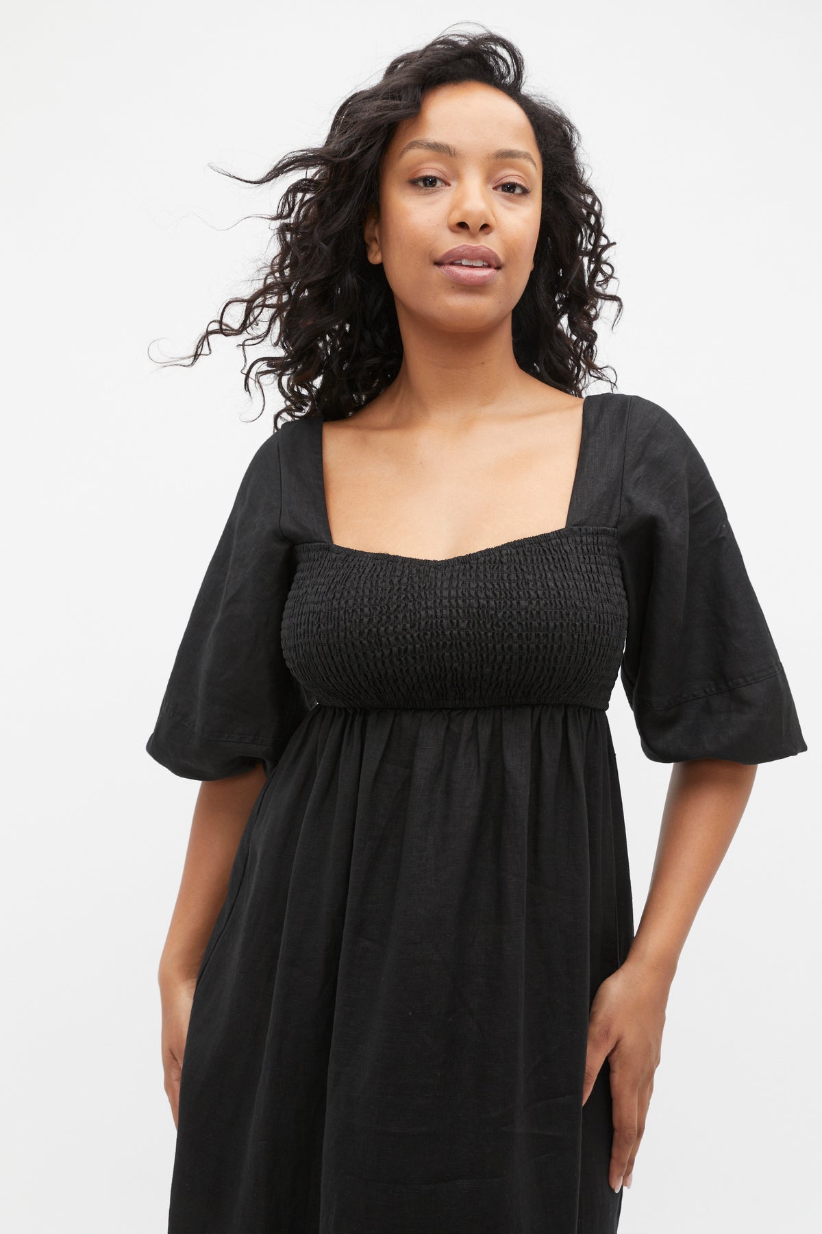 Linen Puff Sleeve Sun Dress