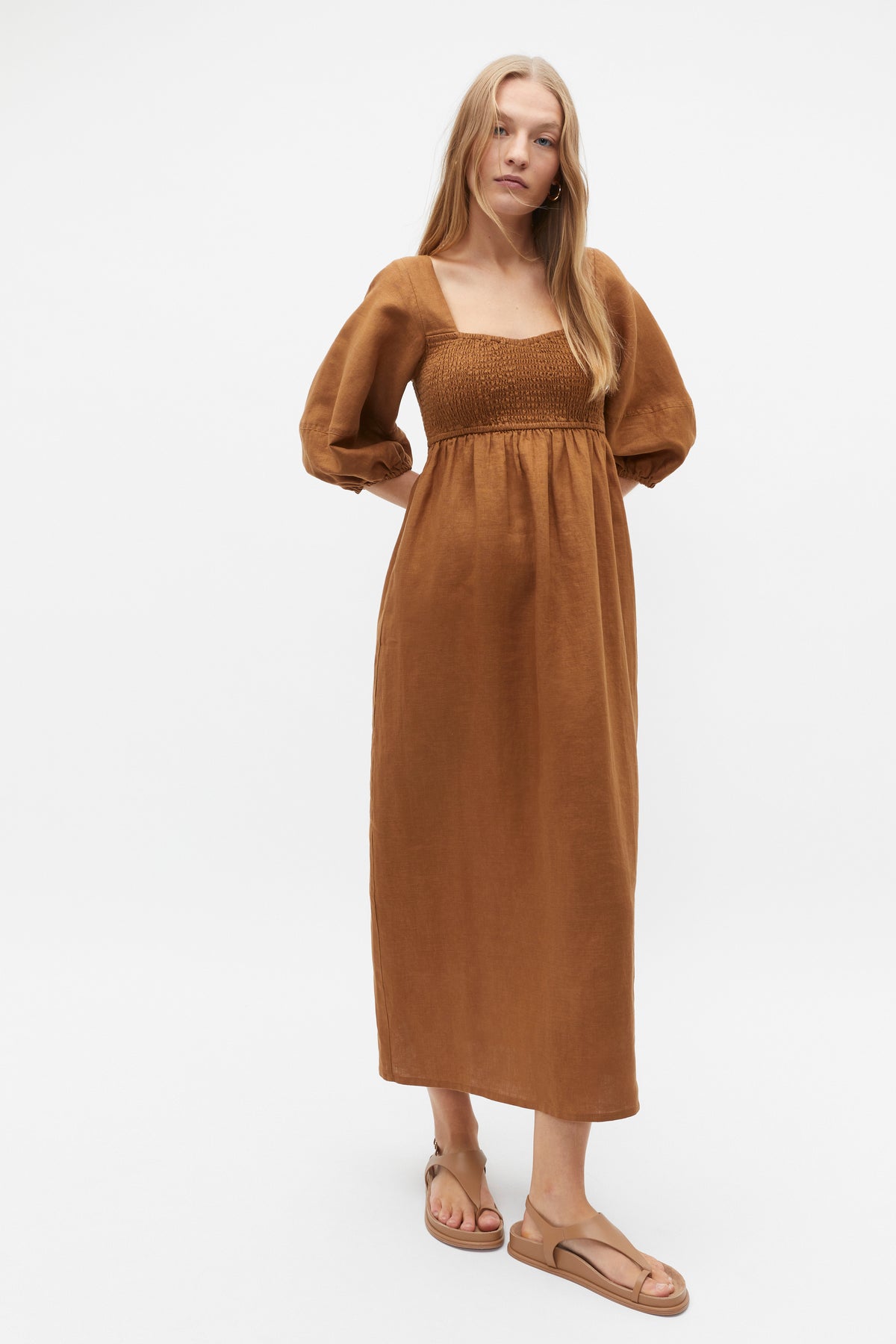Linen Puff Sleeve Sun Dress