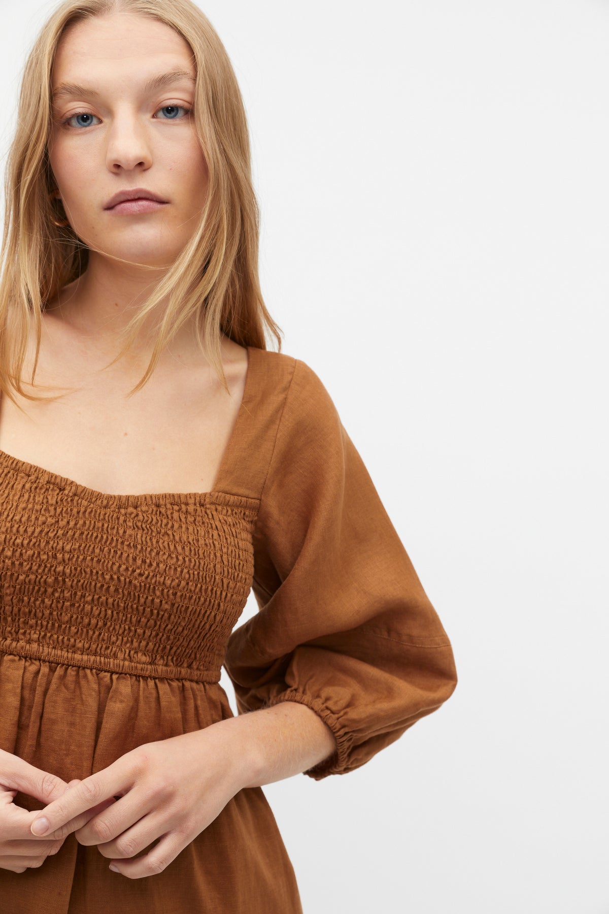 Linen Puff Sleeve Sun Dress