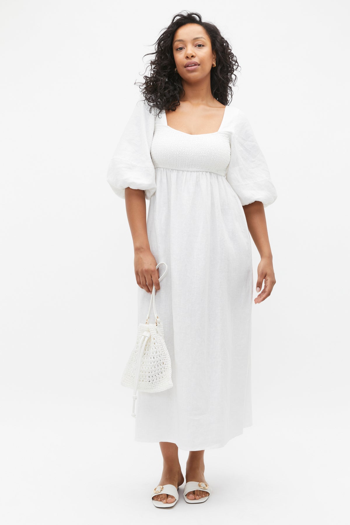 Linen Puff Sleeve Sun Dress