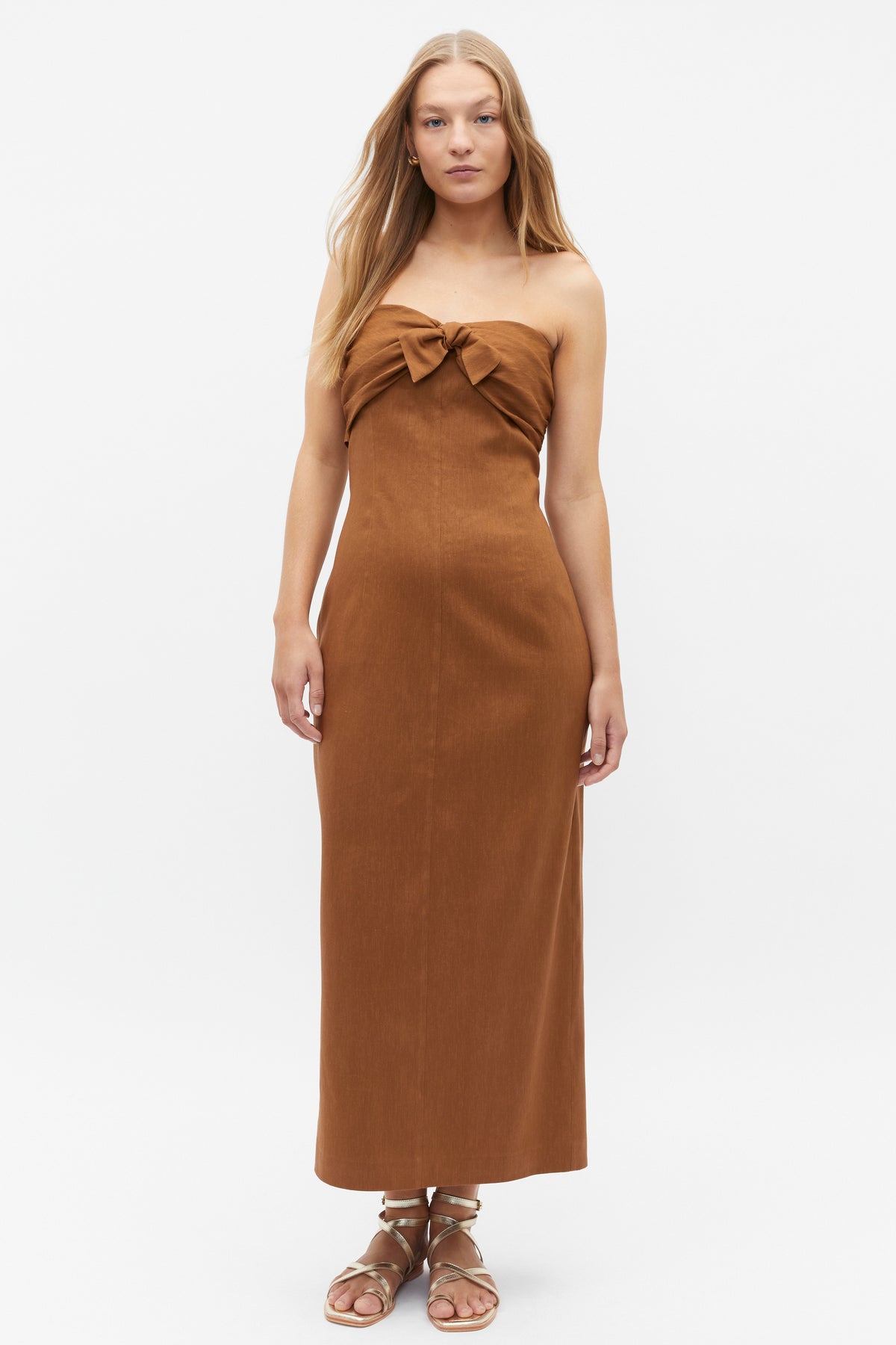 Tie Front Strapless Midi Dress
