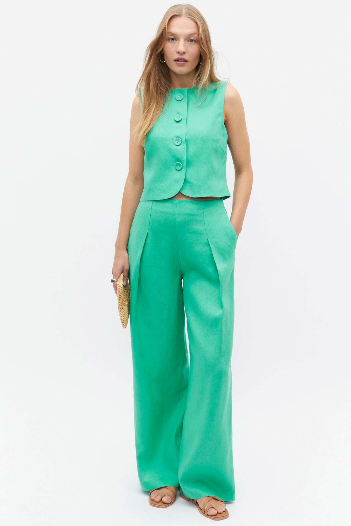 Linen Pleat Front Trouser