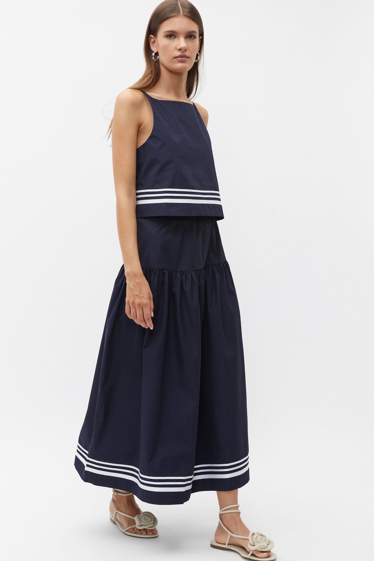 Poplin Stripe Trim Top