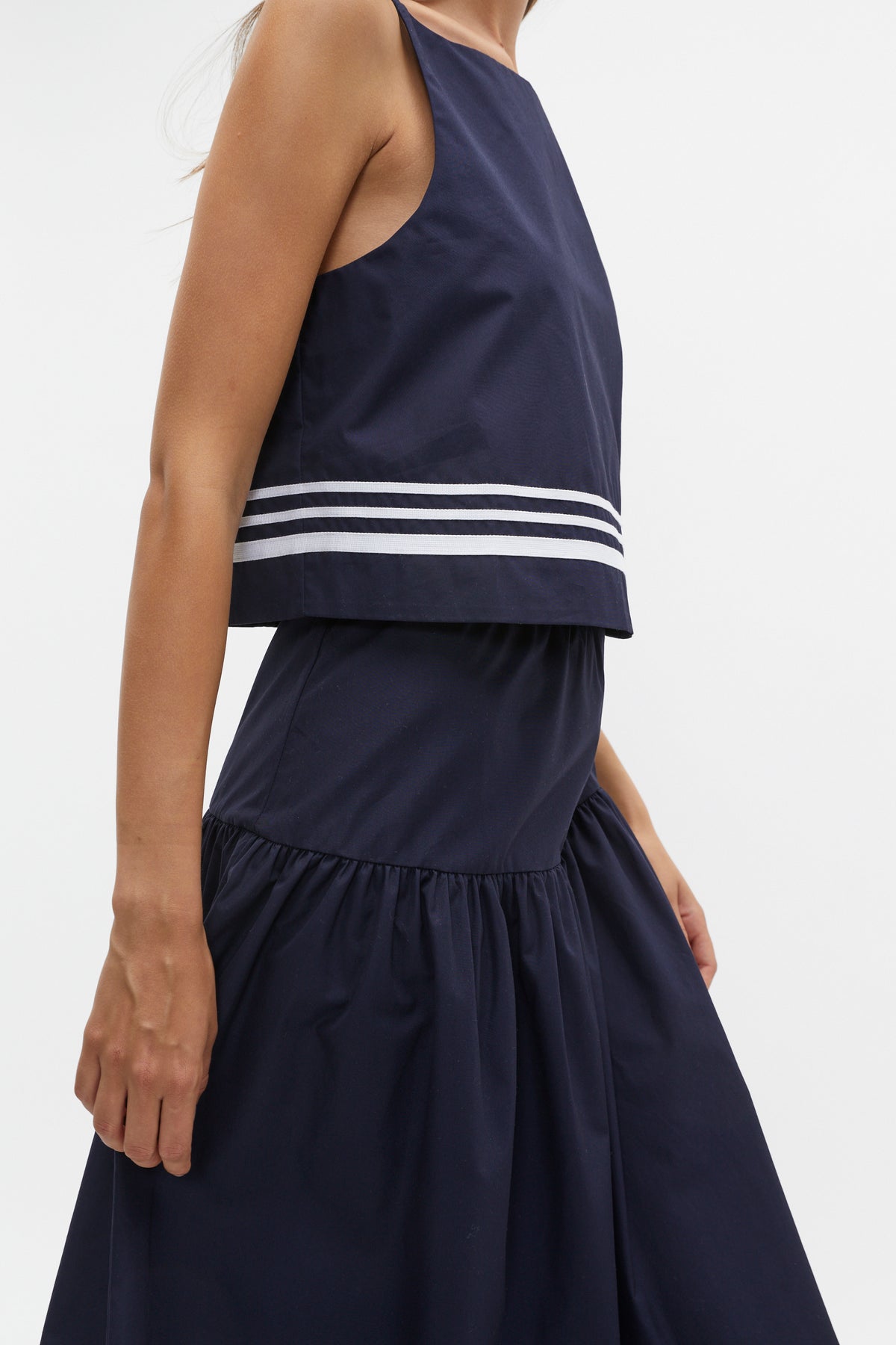 Poplin Stripe Trim Top