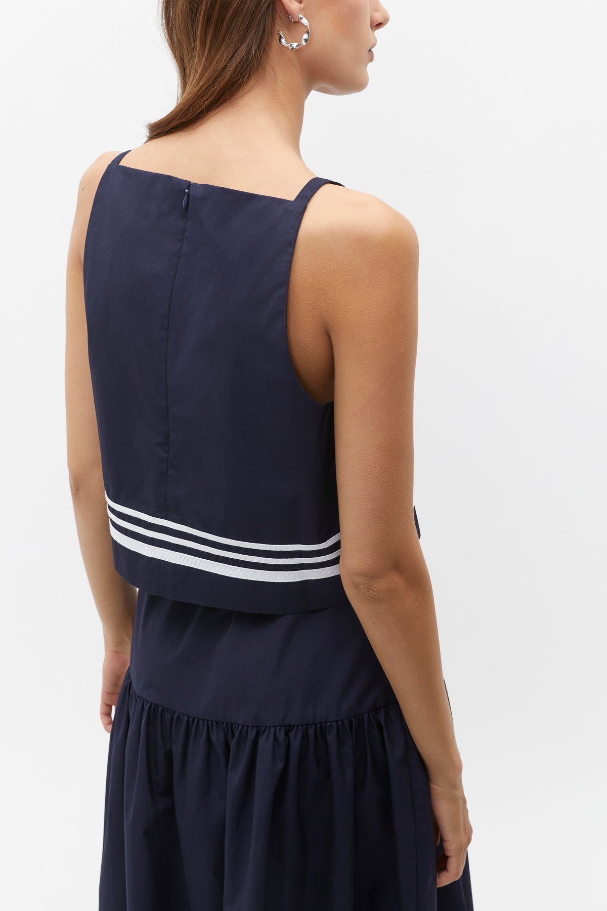 Poplin Stripe Trim Top