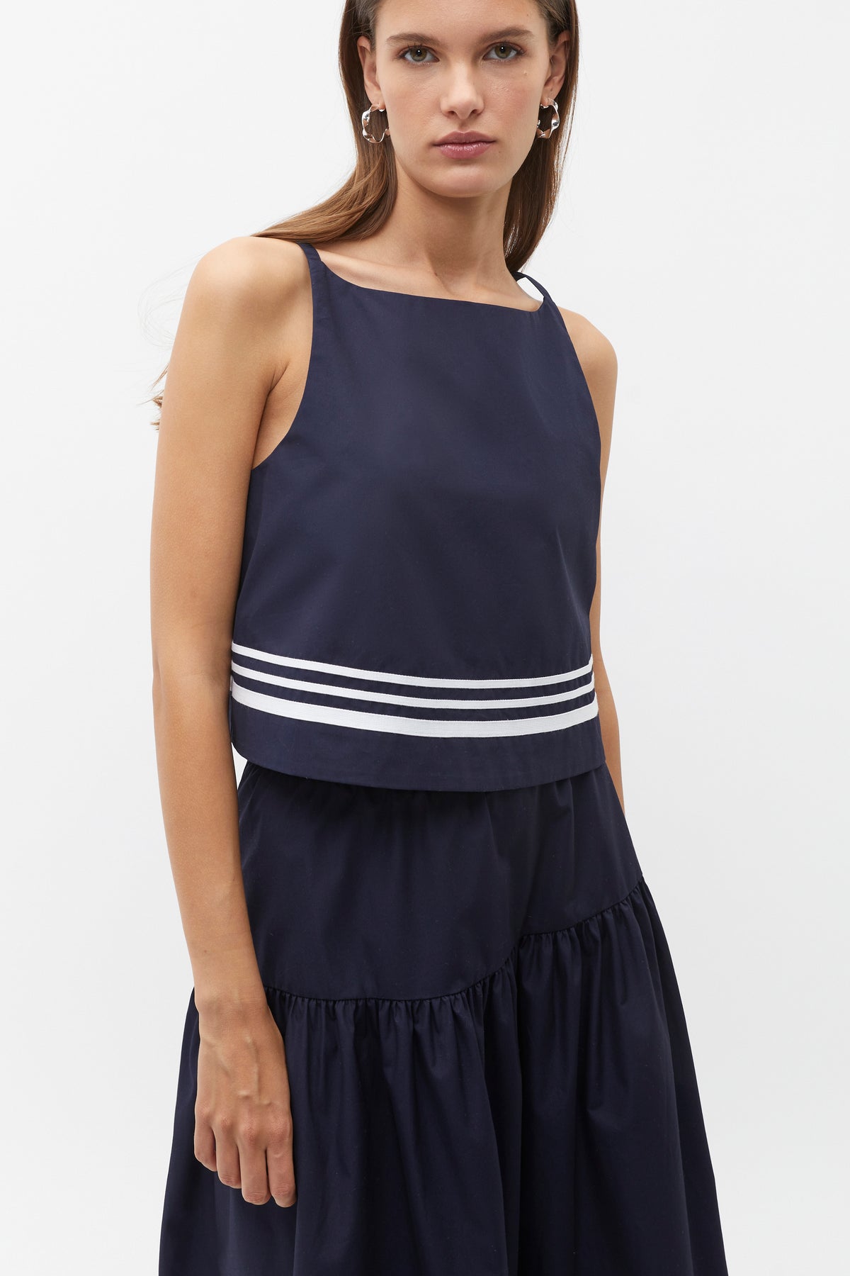 Poplin Stripe Trim Top