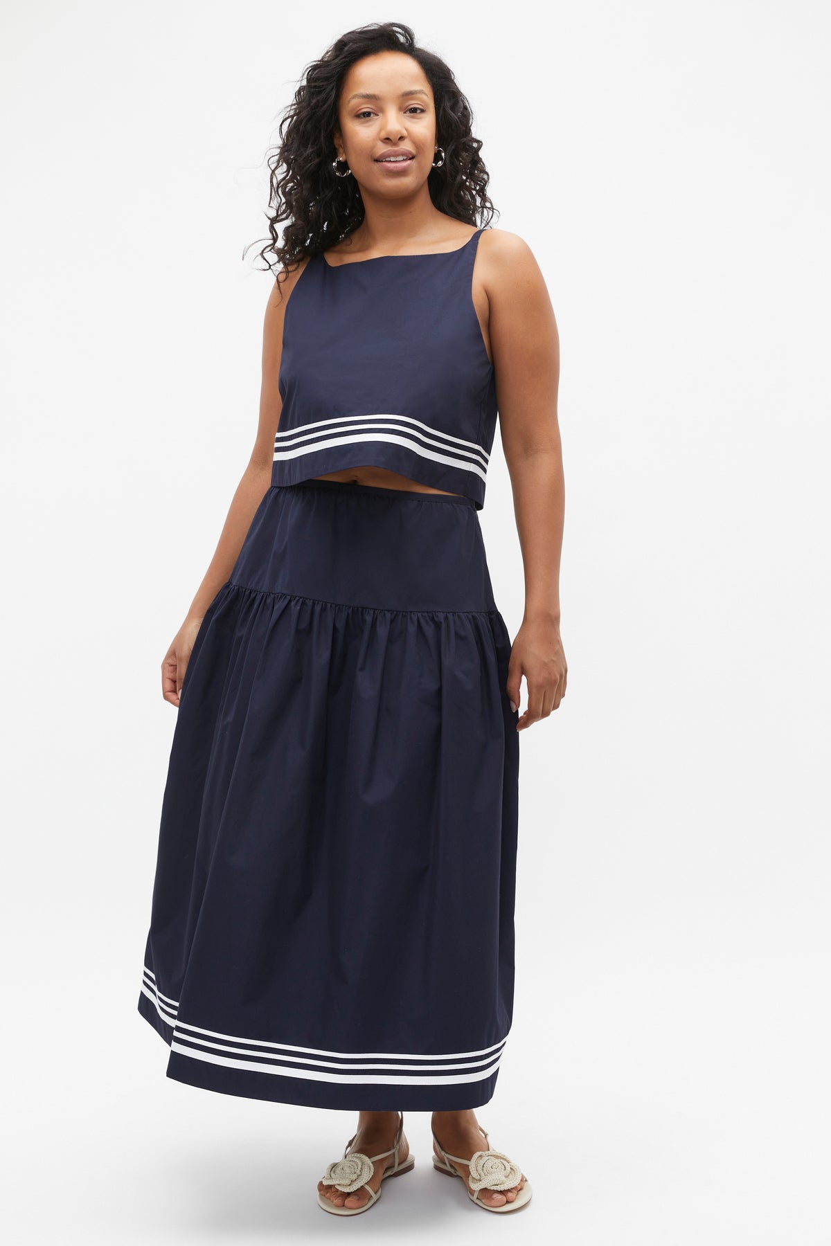 Poplin Stripe Trim Top