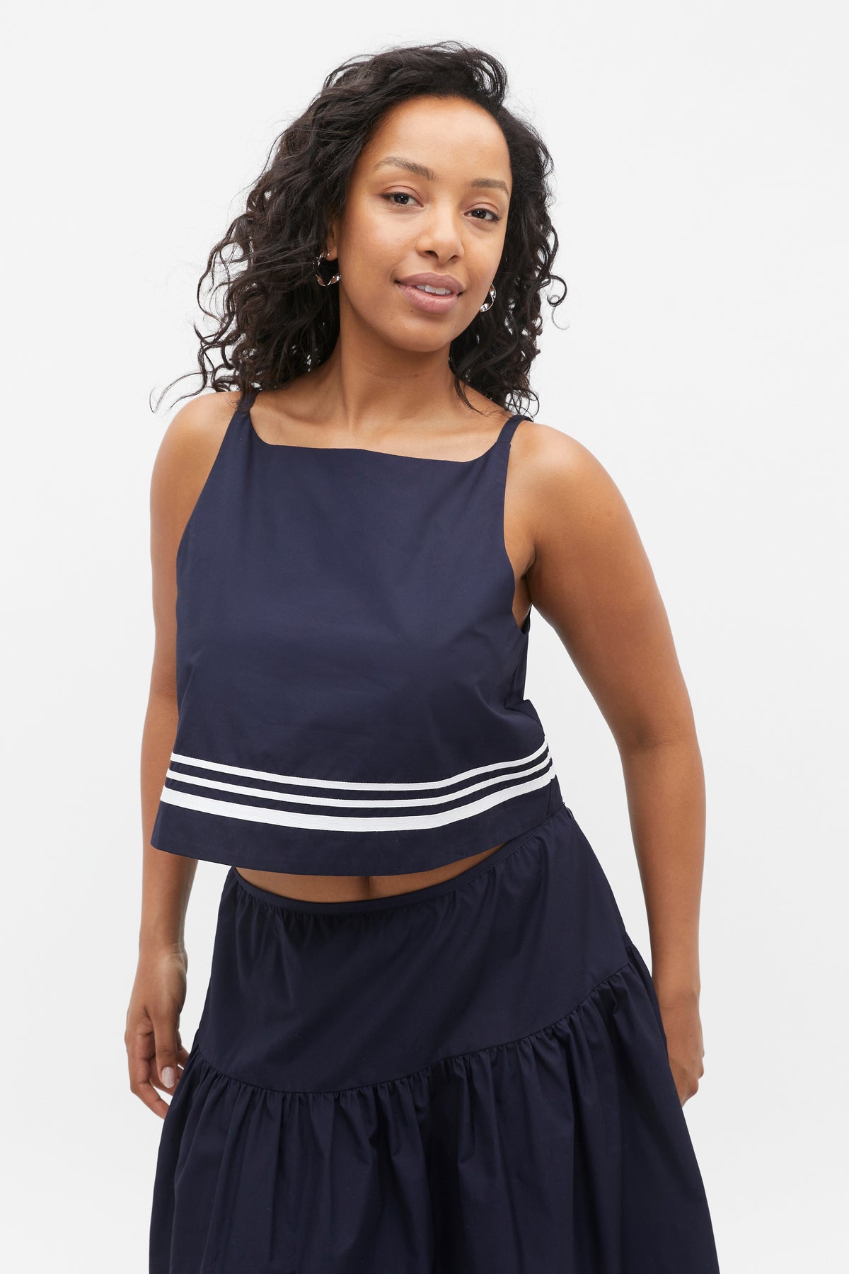 Poplin Stripe Trim Top