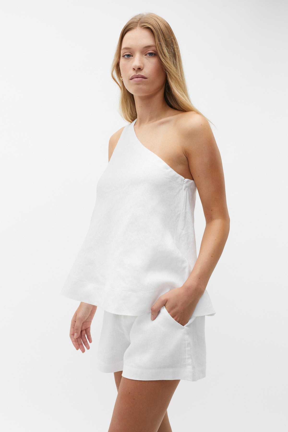 Linen One Shoulder Top