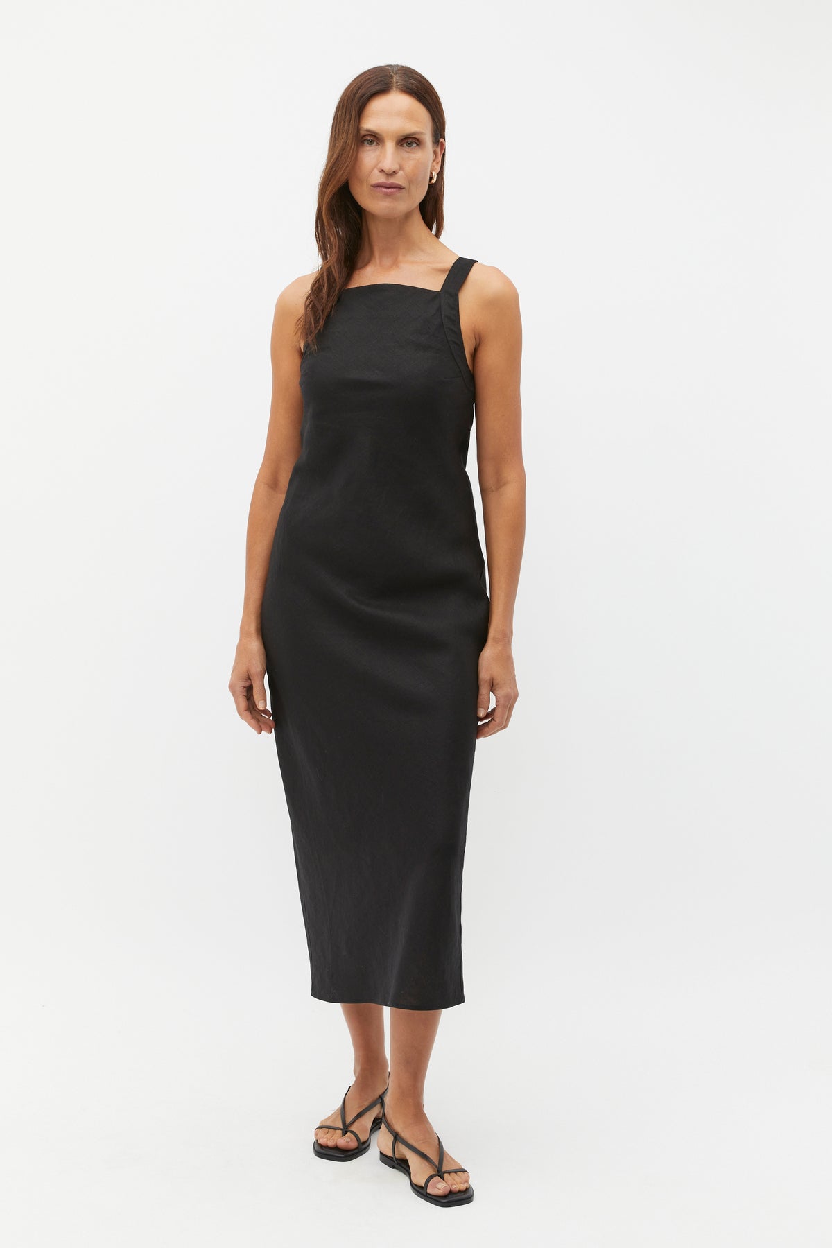 Linen Square Neck Bias Slip Dress