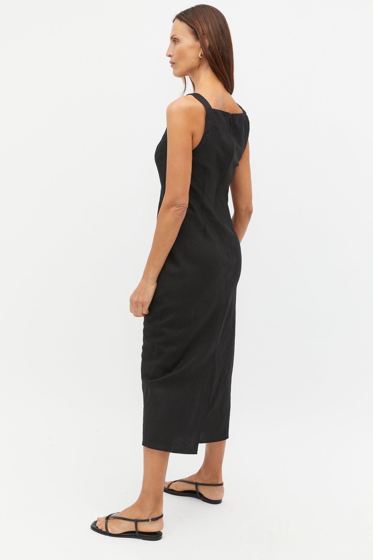 Linen Square Neck Bias Slip Dress