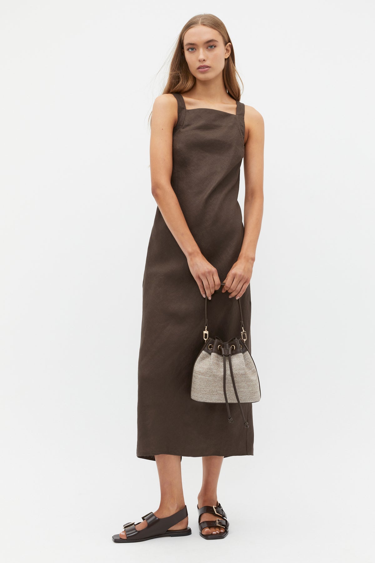 Linen Square Neck Bias Slip Dress