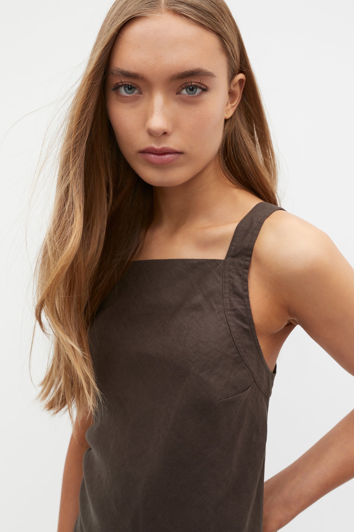 Linen Square Neck Bias Slip Dress